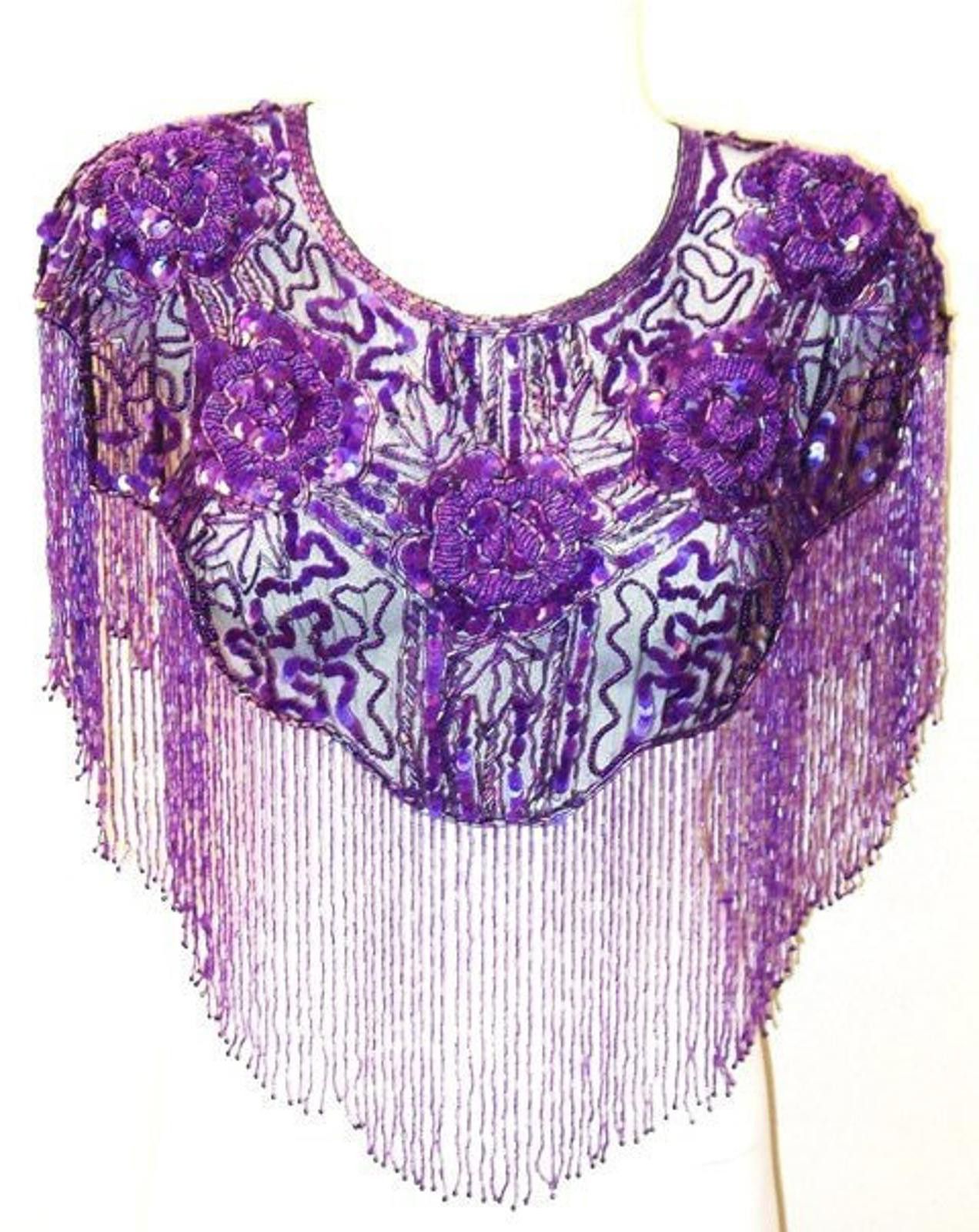 Designer Sequin Shawl/Wrap with Fringes Purple Size ONE SIZE - 1 Preview