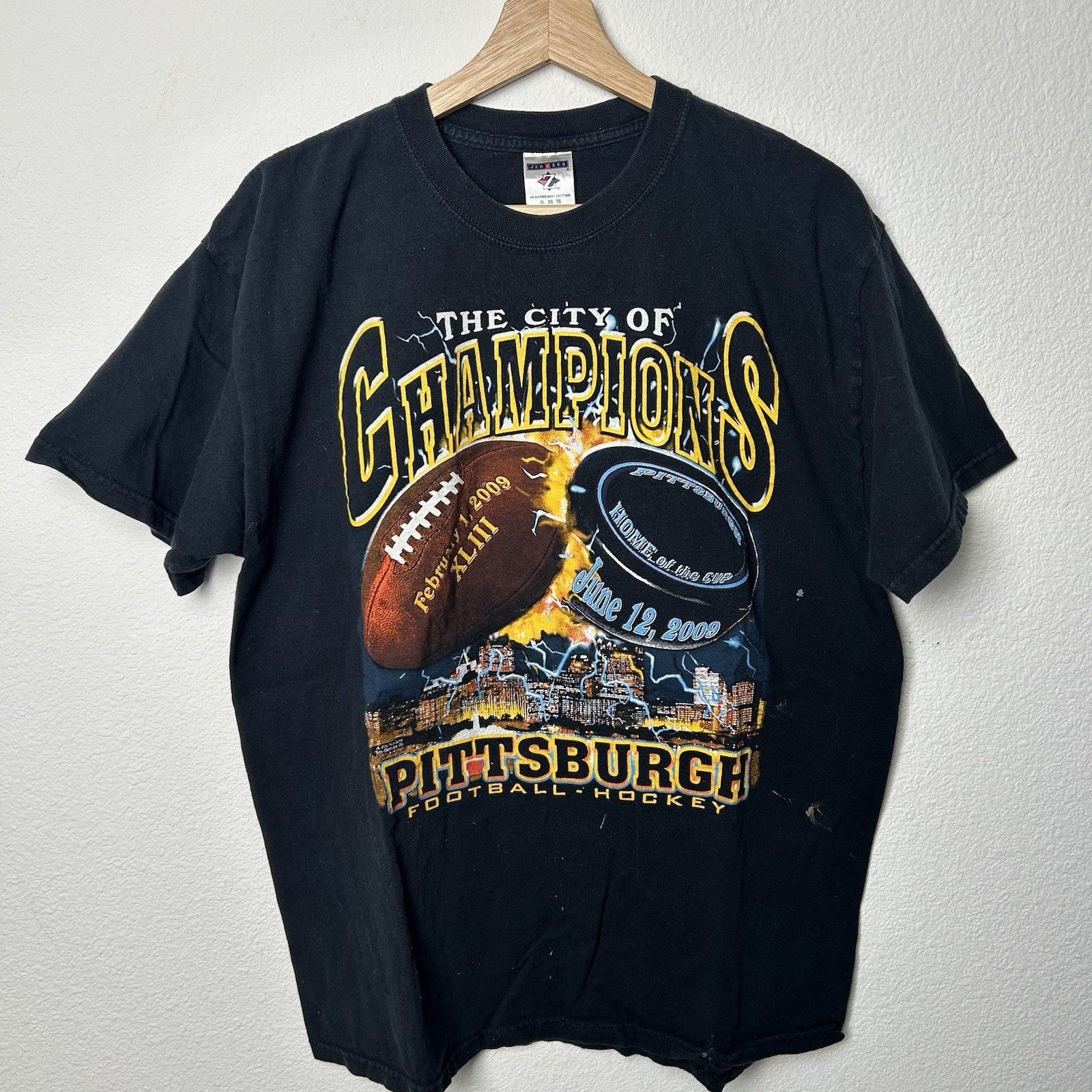 Jerzees Pittsburgh Penguins T-Shirt 2009 Stanley Cup Mens XL Black Size US XL / EU 56 / 4 - 1 Thumbnail