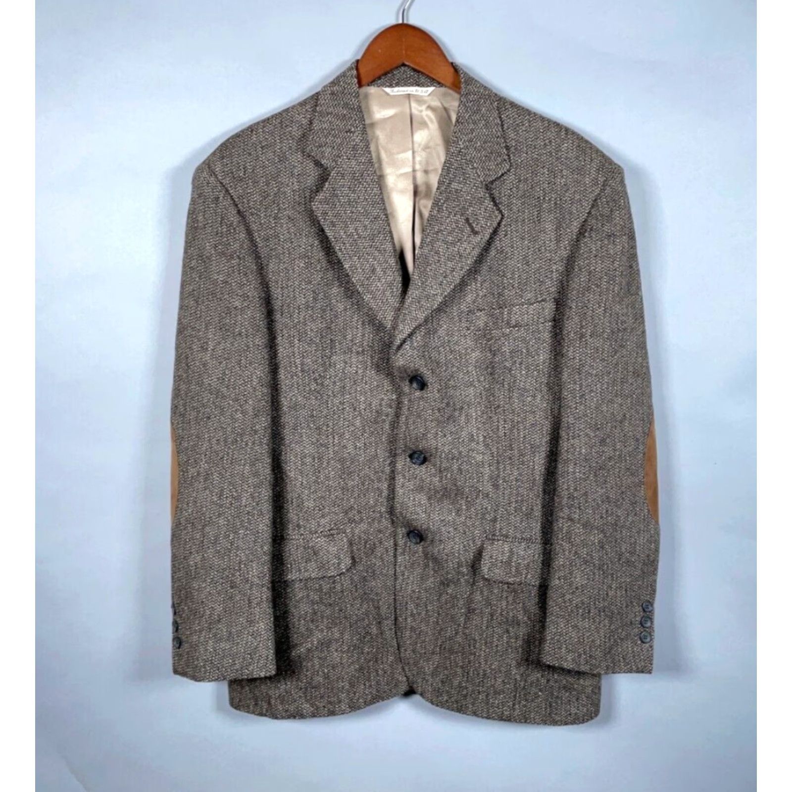 Stafford VINTAGE Stafford Blazer Wool 2 Piece Herringbone Brown Elbow Patches Mens 42 Regular Brown Mens Blazer 42 Regular Vintage Preppy USA Size 42R - 2 Thumbnail