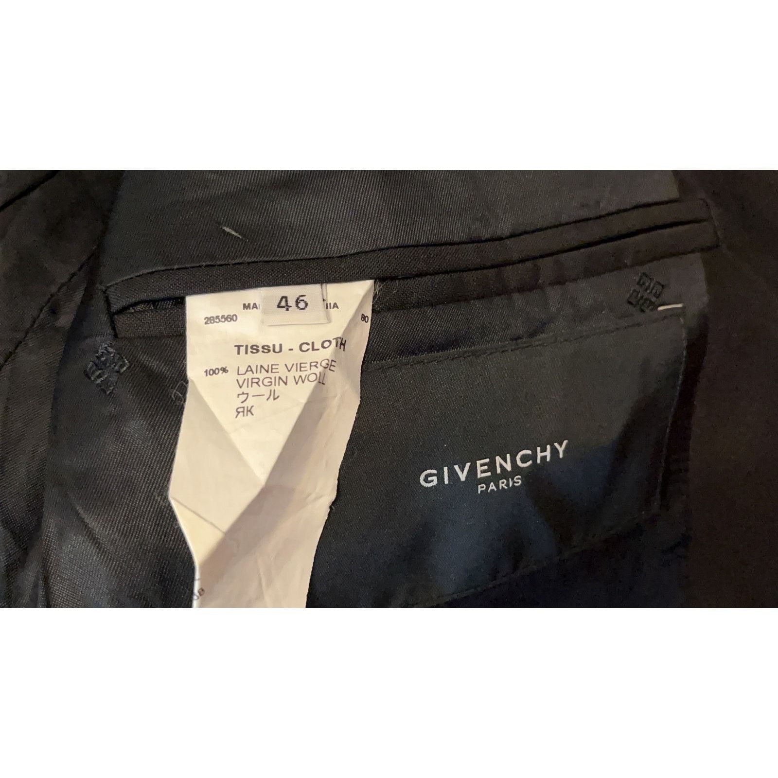 Givenchy Vintage, Givenchy Paris, Black Virgin Wool Jacket, Size: 46 Size 46R - 4 Thumbnail