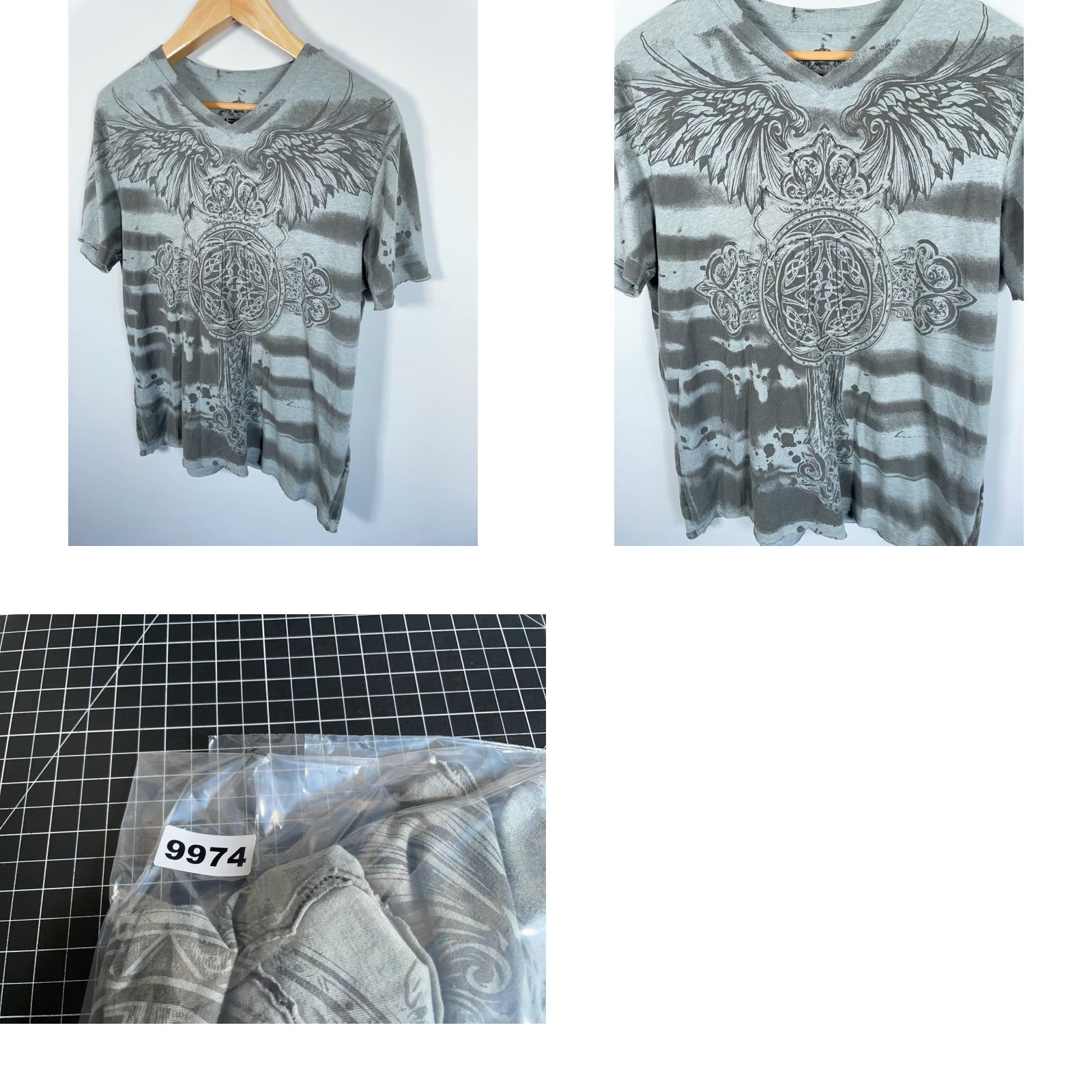 Affliction VINTAGE Helix T-Shirt Gray XL Men’s Slim Graphic Print Tribal Wings V-Neck Crew Neck Short Sleeve 2000s MMA Rock Grunge Style Size US XL / EU 56 / 4 - 8 Thumbnail
