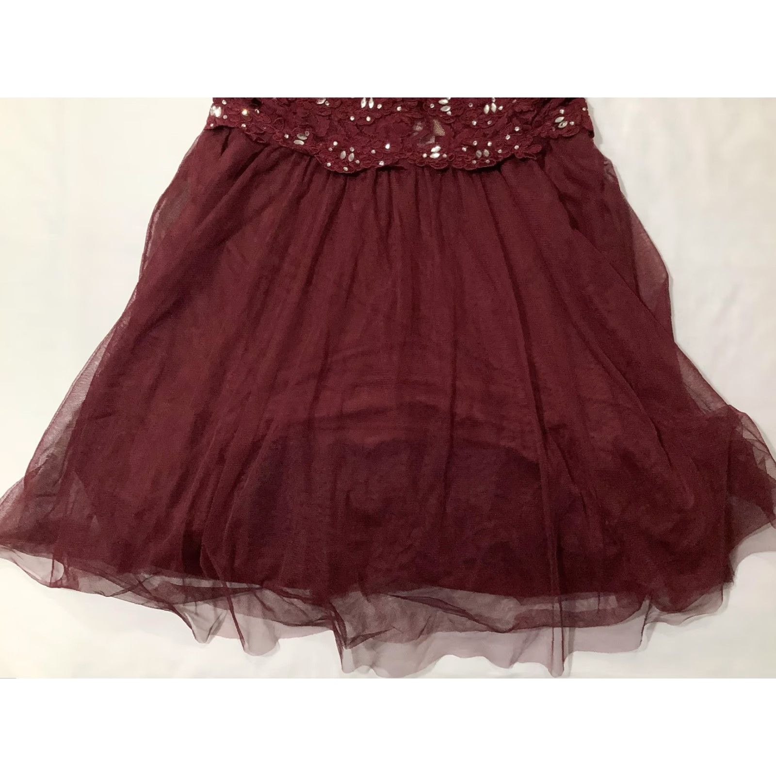 Vintage Juno Dress Womens Large Burgundy Lace Tulle Embellished Party Made USA 1067 Size L / US 10 / IT 46 - 3 Thumbnail