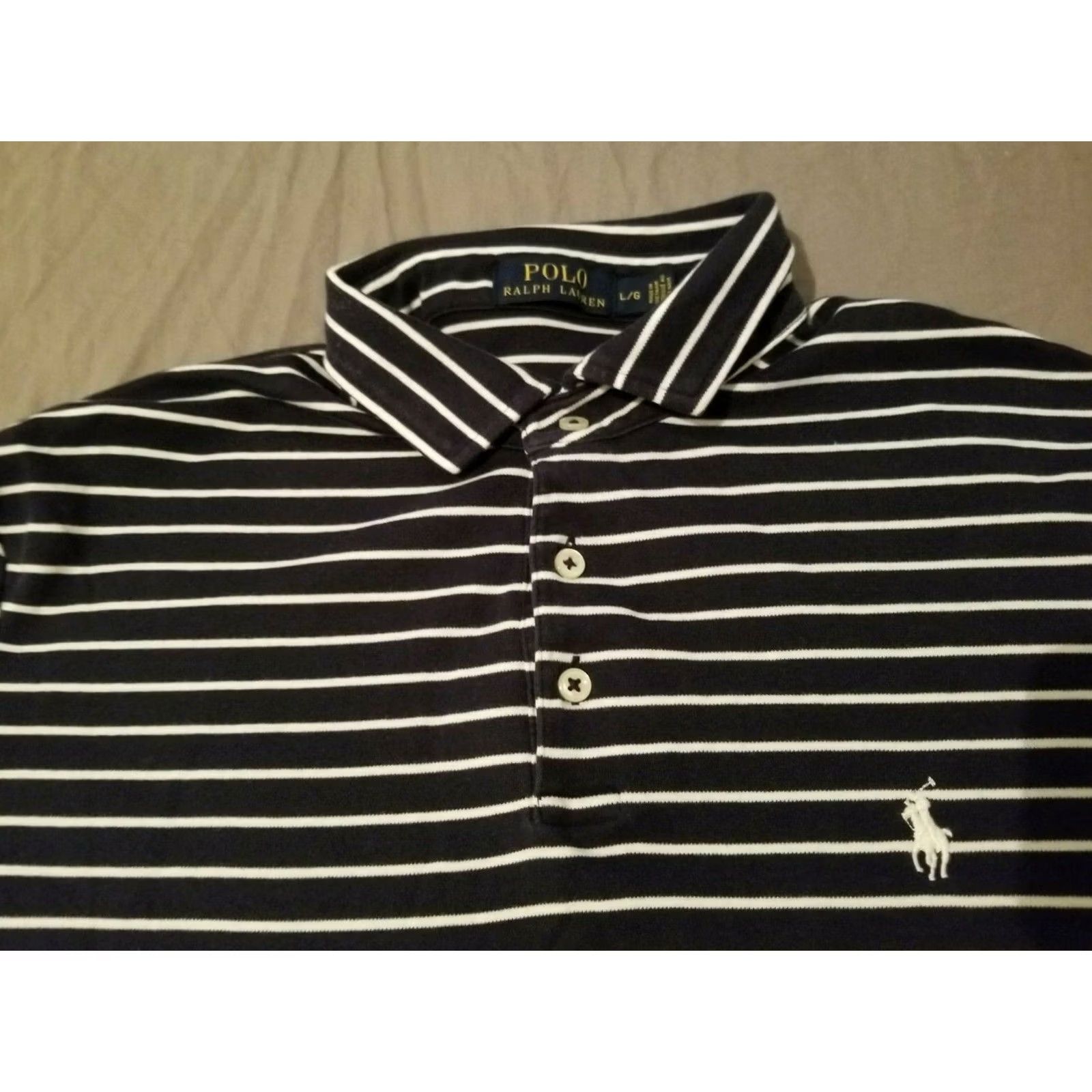 Polo Ralph Lauren Mens Polo Ralph Lauren Shirt L Large Navy Blue Stripes Cotton Size US L / EU 52-54 / 3 - 2 Thumbnail