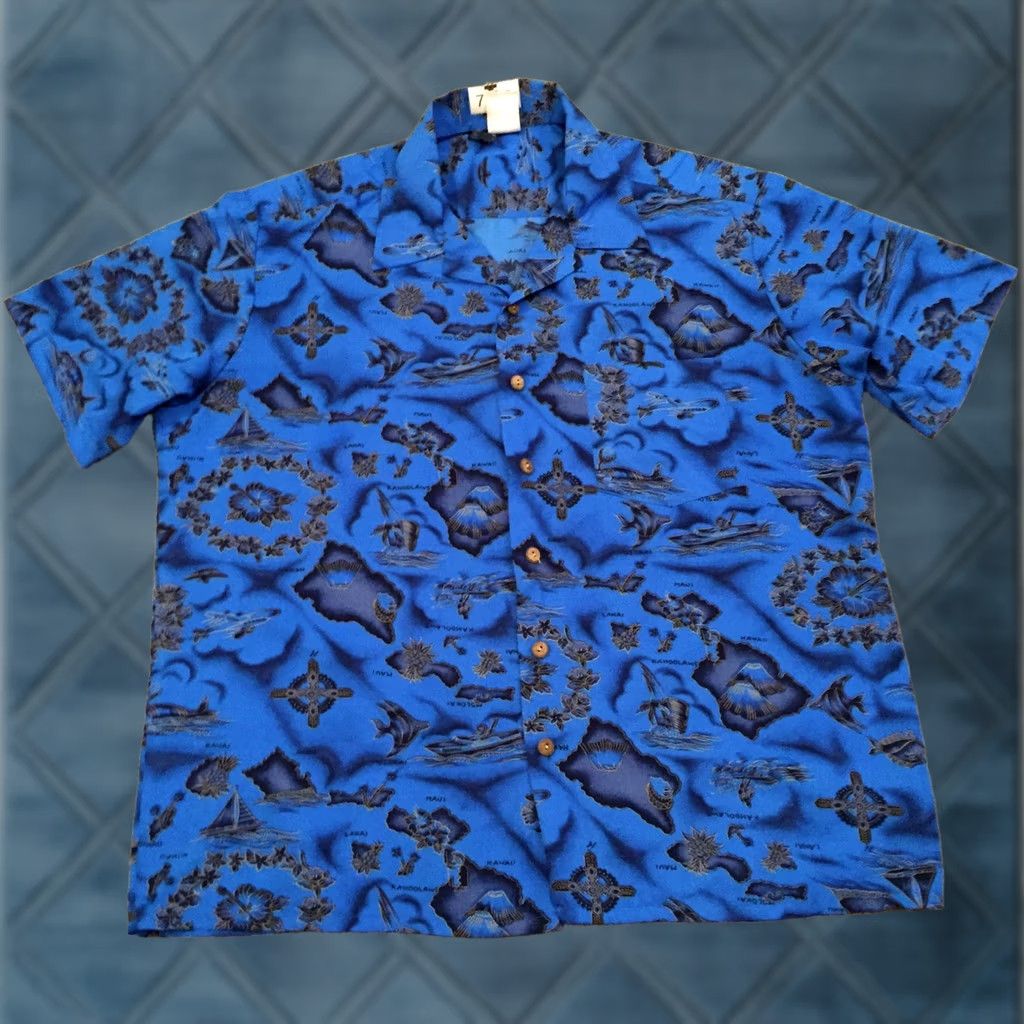 Vintage Kennington Hawaiian Shirt Mens XL Blue Short Sleeve Button-Up All Over Print Size US XL / EU 56 / 4 - 1 Thumbnail