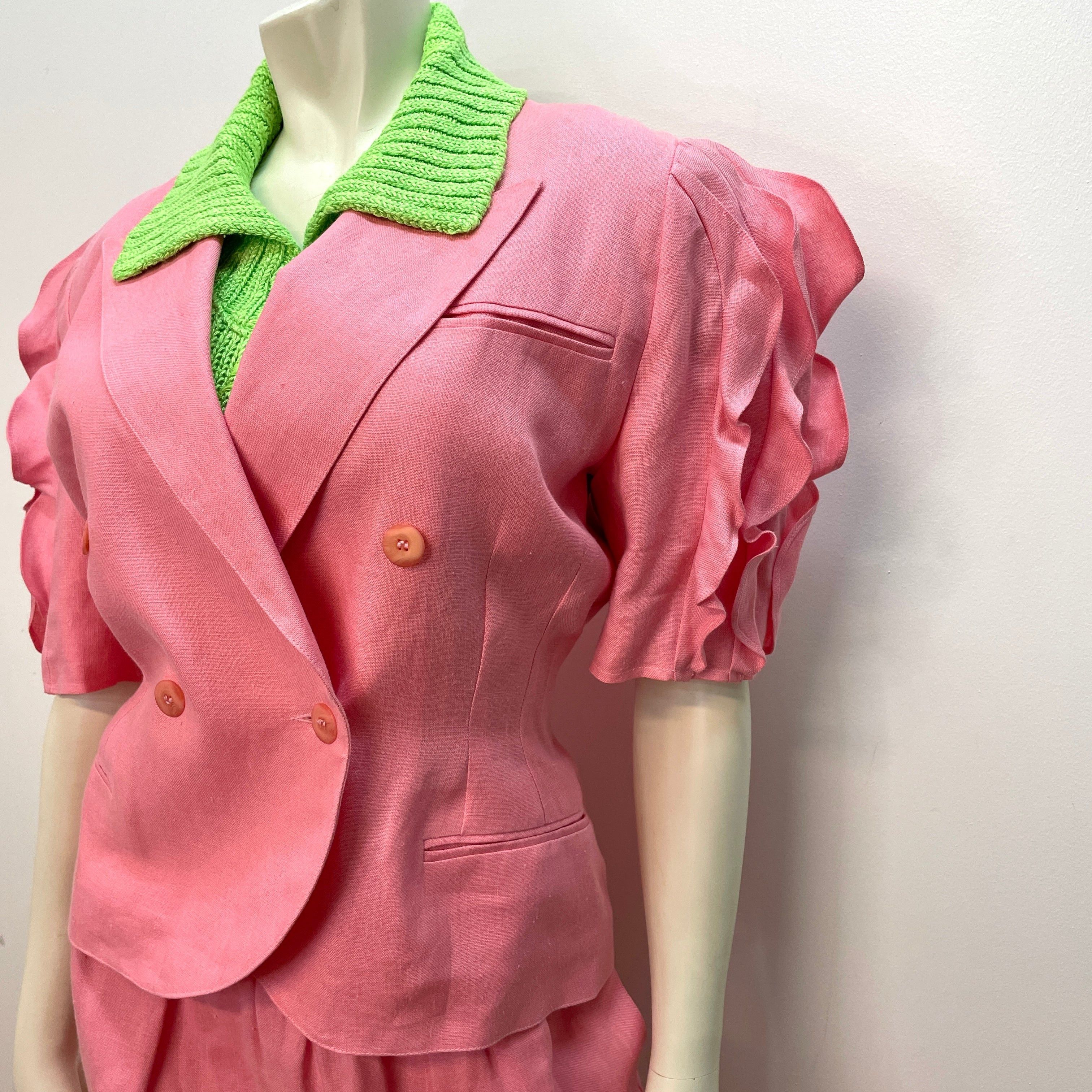 Other 80s Lolita Lempicka Vintage Designer Bubblegum Pink Linen Suit Made in France Size Small Size M / US 6-8 / IT 42-44 - 5 Thumbnail
