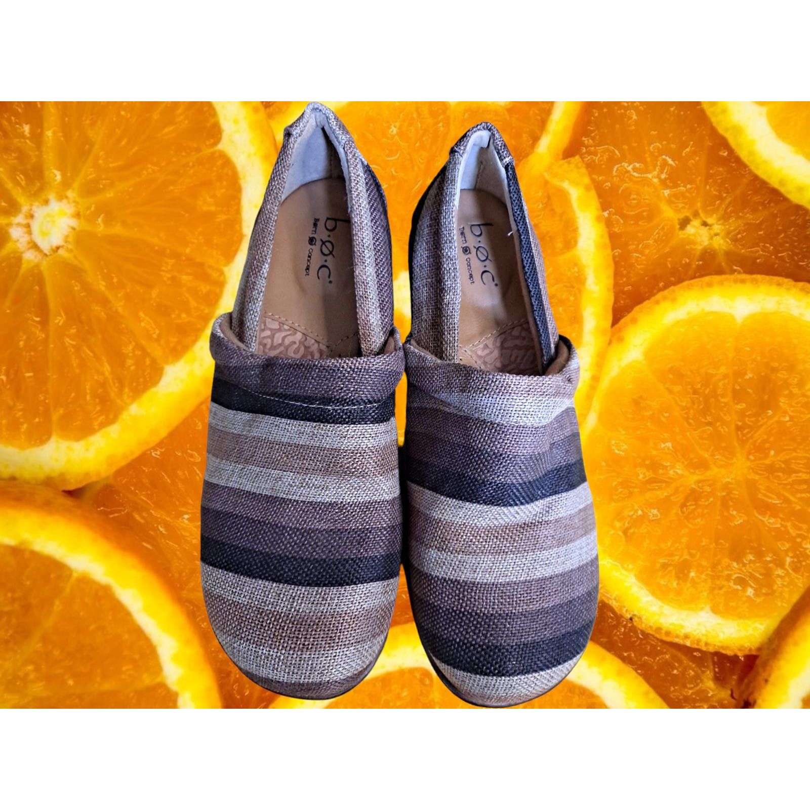 Other B.O.C Fabric Tan, Black and Offwhite Clog/Mule with 2 Inch H Size ONE SIZE - 2 Thumbnail