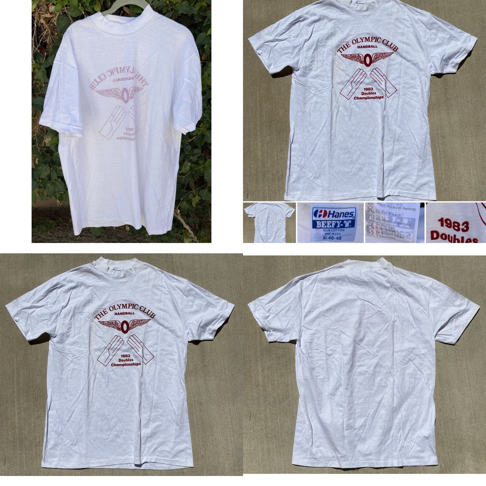 Hanes VINTAGE Hanes The Olympic Club Handball 1983 Doubles Championships T Shirt XL White 80s Mens Shirt Graphic Print Size US XL / EU 56 / 4 - 9 Thumbnail