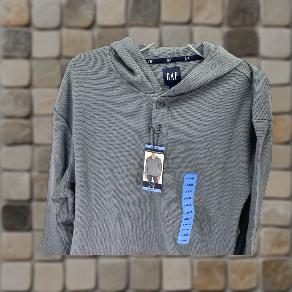 Gap Gap Hoodie Men Large Gray Waffle Henley Pullover Long Sleeve NWT Size US L / EU 52-54 / 3 - 1 Thumbnail