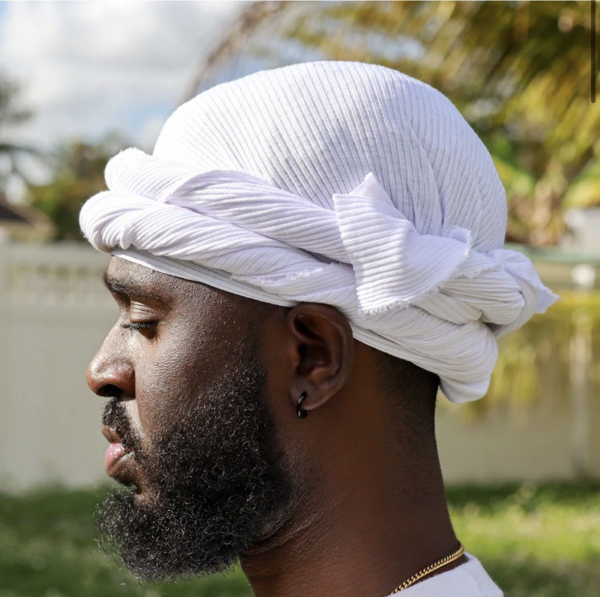 Other White Ribbed Male Halo Turban 84x20 length Size ONE SIZE - 3 Thumbnail