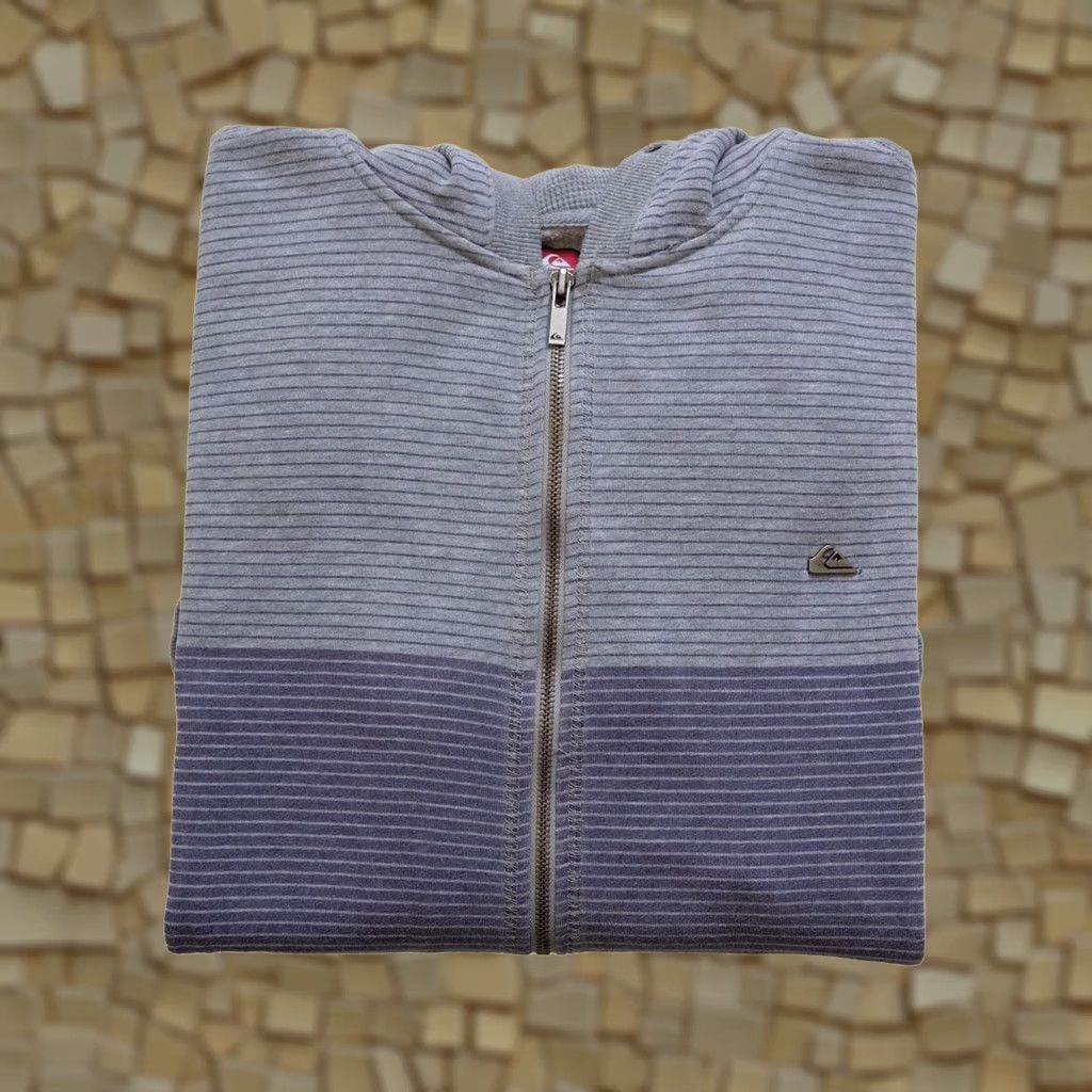 Quiksilver VINTAGE Quiksilver Hoodie Full Zip Striped Gray Sweatshirt Hooded Men SZ LG Size US L / EU 52-54 / 3 - 1 Thumbnail