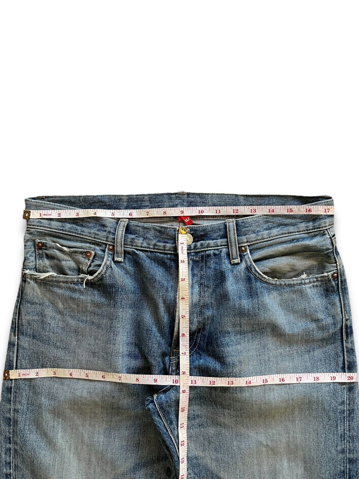 Japanese Brand Vintage Uniqlo Blue Wash Distressed Baggy Jeans 35x31 Size US 35 - 10 Thumbnail