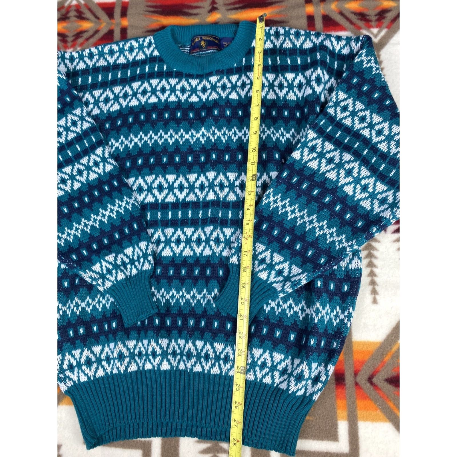 AQUA VINTAGE Apparel Workshop Acrylic Sweater Crewneck 90s Print Mens XL Aqua Crew Neck Pullover Blue 90s Mens Size US XL / EU 56 / 4 - 4 Thumbnail