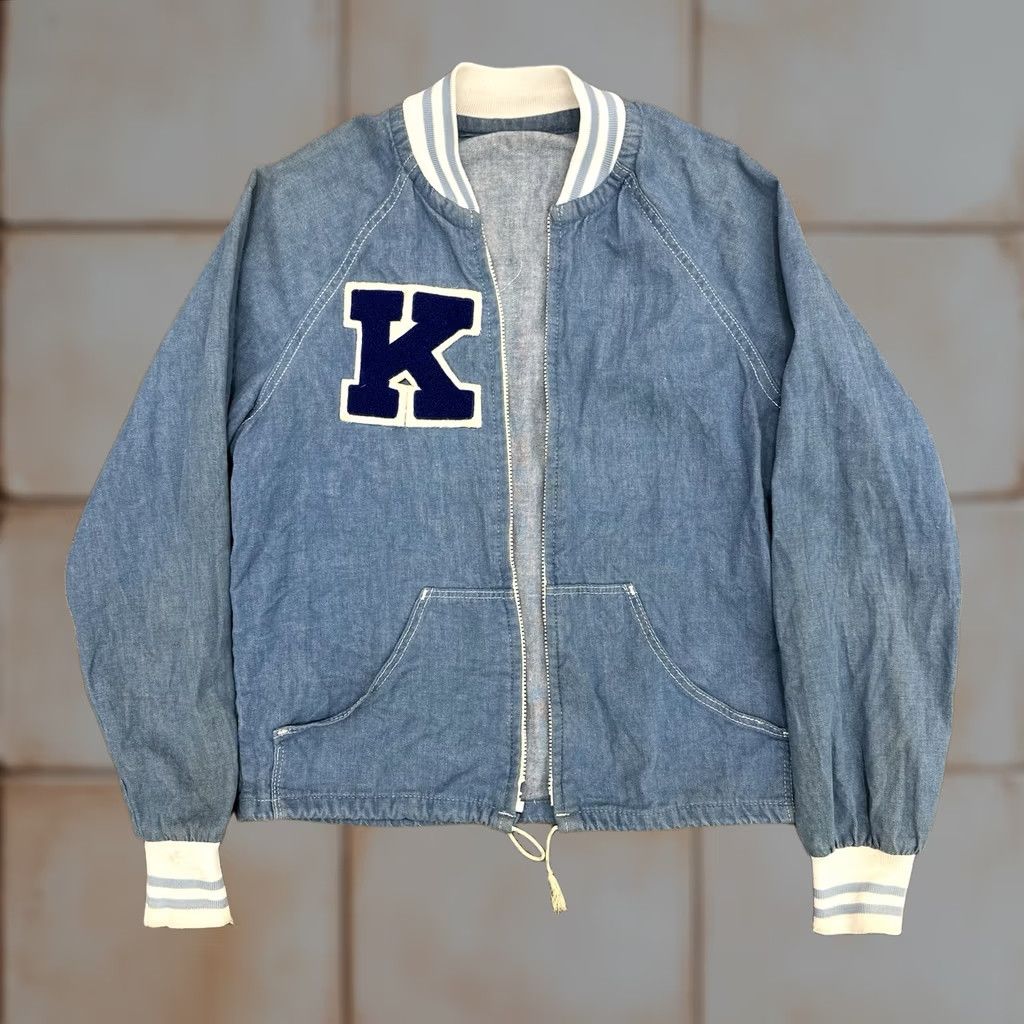 Denime VINTAGE Women’s 70/80s Lightweight Cotton Denim Varsity Jacket Letterman Medium Jacket Blue Womens 1980s - Denim Varsity Letterman, M Size M / US 6-8 / IT 42-44 - 1 Thumbnail