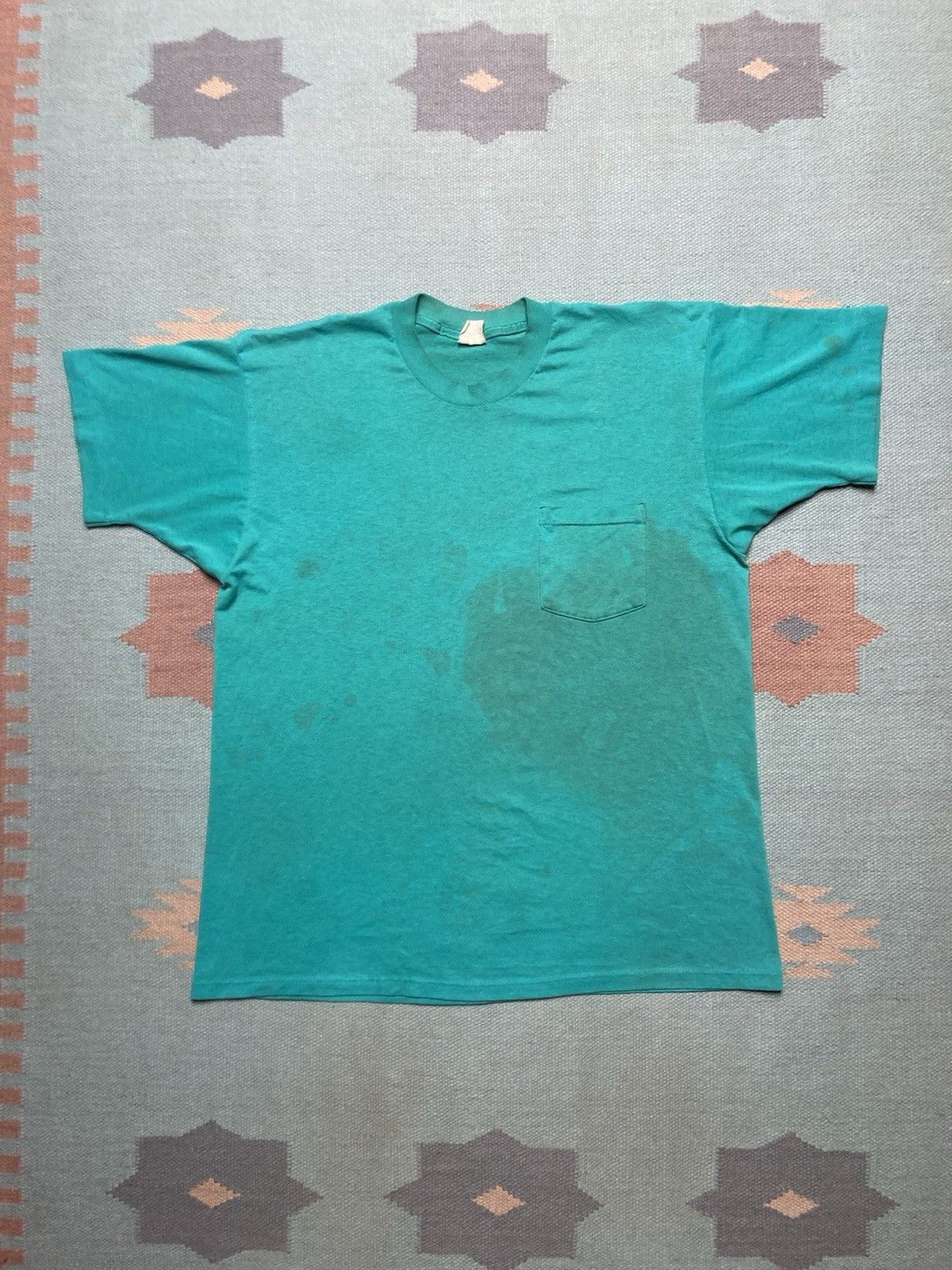 Vintage Vintage 70s pocket t shirt blank teal turquoise grunge XL Size US XL / EU 56 / 4 - 1 Thumbnail