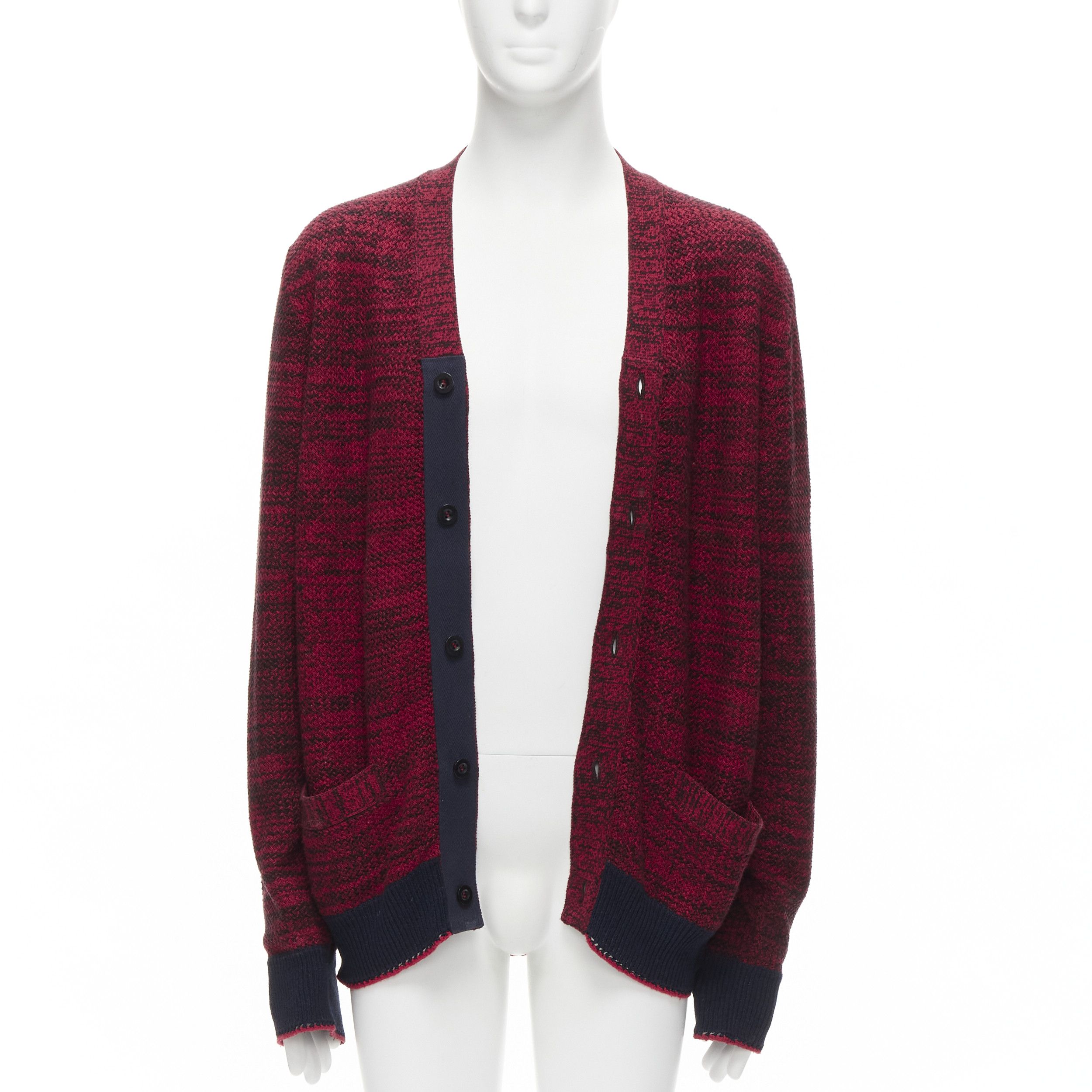 Sacai SACAI red black speckled cotton blend yarn chunky rib cardigan JP2 M Size US M / EU 48-50 / 2 - 1 Thumbnail