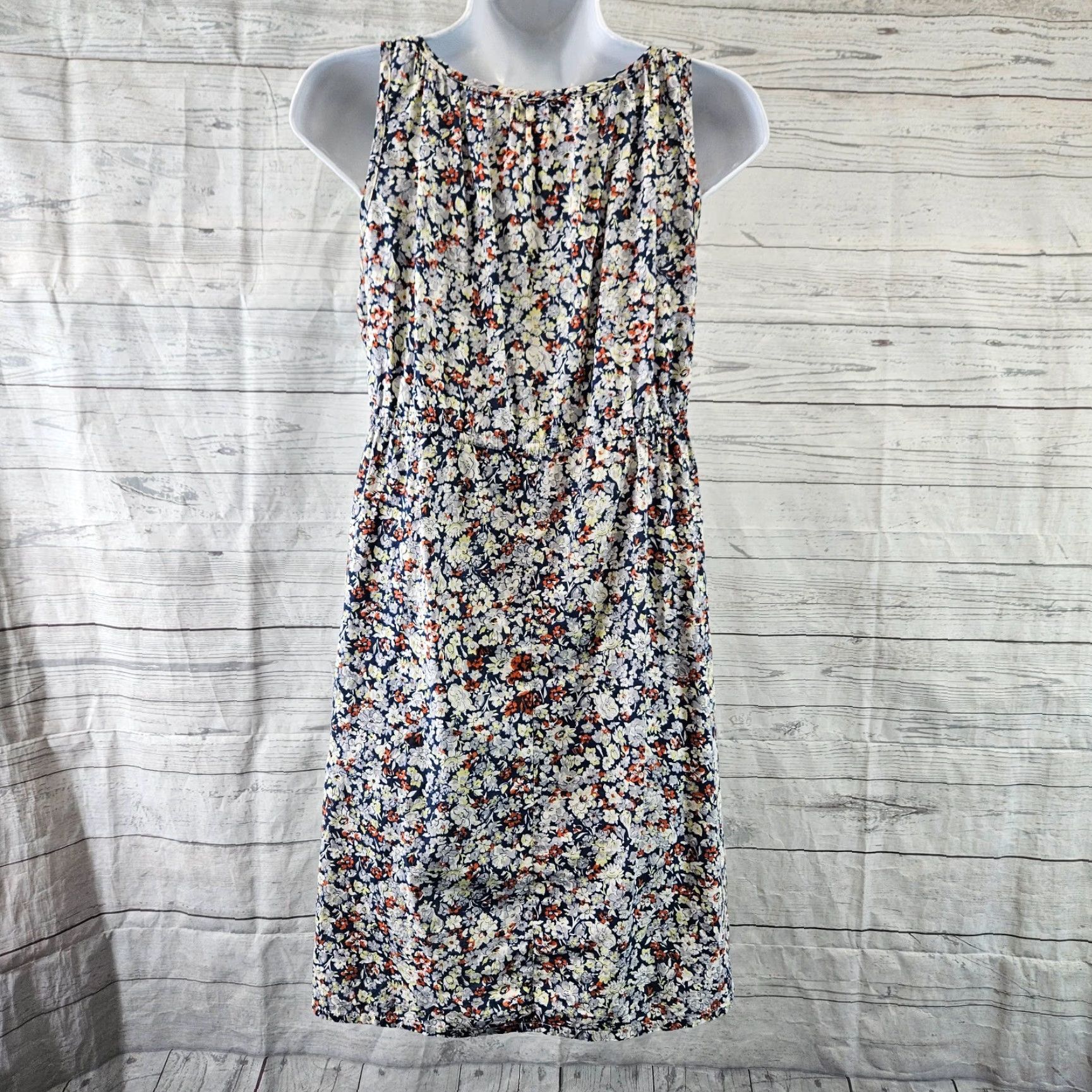 Vintage Porridge Floral Tank Dress Sleeveless Scoop Neck Blue Orange Womens M Medium Short Dress Size M / US 6-8 / IT 42-44 - 4 Thumbnail
