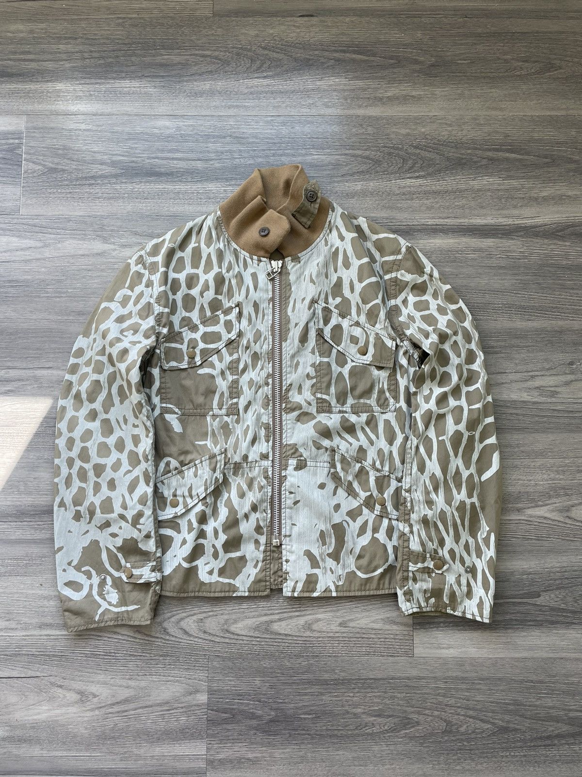 image of Comme Des Garcons x Junya Watanabe Ss04 Barb Wire Print Jacket in Khaki, Men's (Size Medium)