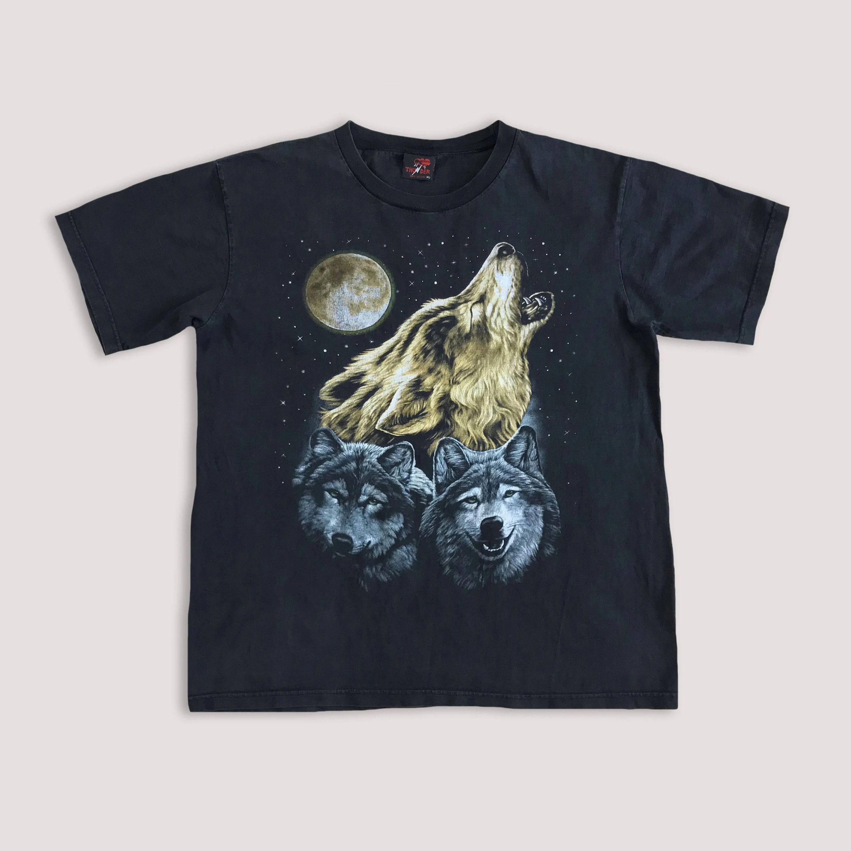 Vintage 90s Wolf Pack T shirt Thunder Tee Double Side Nature Wolfs Size US XL / EU 56 / 4 - 2 Thumbnail