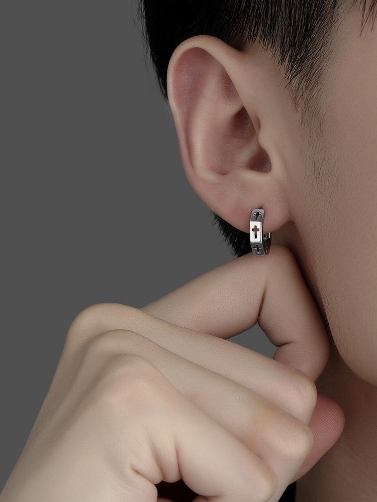 Jewelry × Sterling Silver Cross Vibe Earrings Gothic Punk Chrome One pairs Jewelry Size ONE SIZE - 2 Thumbnail