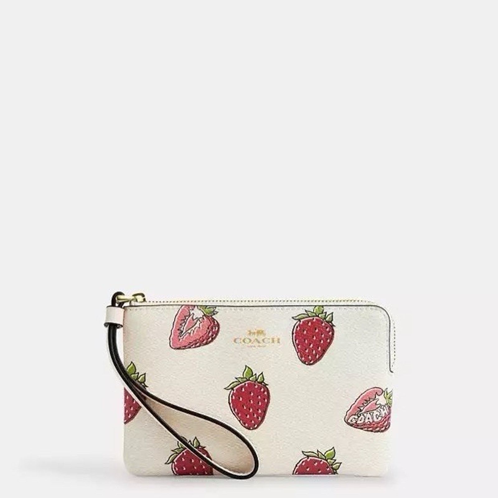 Coach NWT Coach CBB81 Corner Zip Wristlet Strawberry Gold/Chalk Size ONE SIZE - 6 Thumbnail