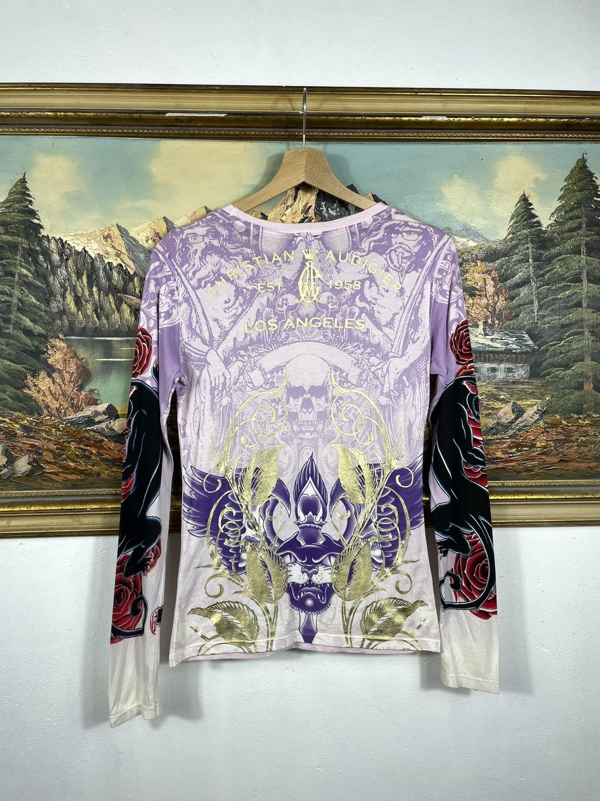 Christian Audigier × Ed Hardy × Vintage Christian Audigier Retro 00s Loose Tee Sweatshirt Cyber Size XS / US 0-2 / IT 36-38 - 2 Thumbnail