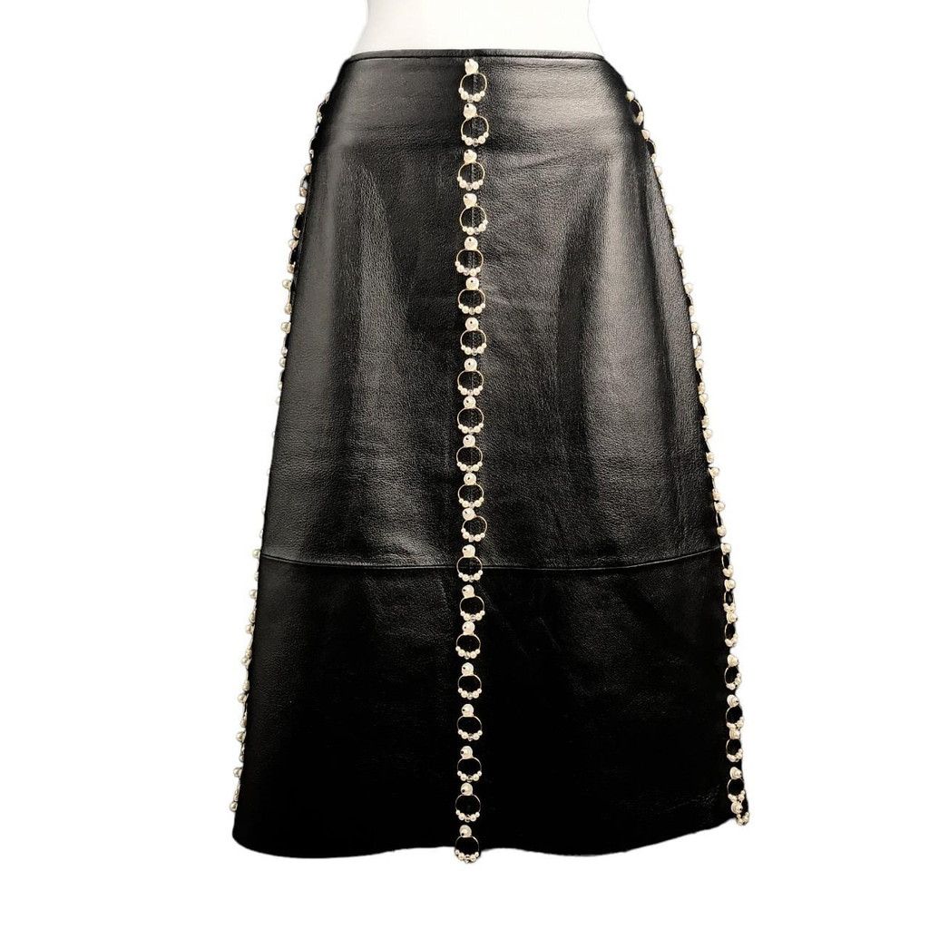 Gap Reworked vintage black leather skirt, hand-embellished Size 27" / US 4 / IT 40 - 1 Thumbnail