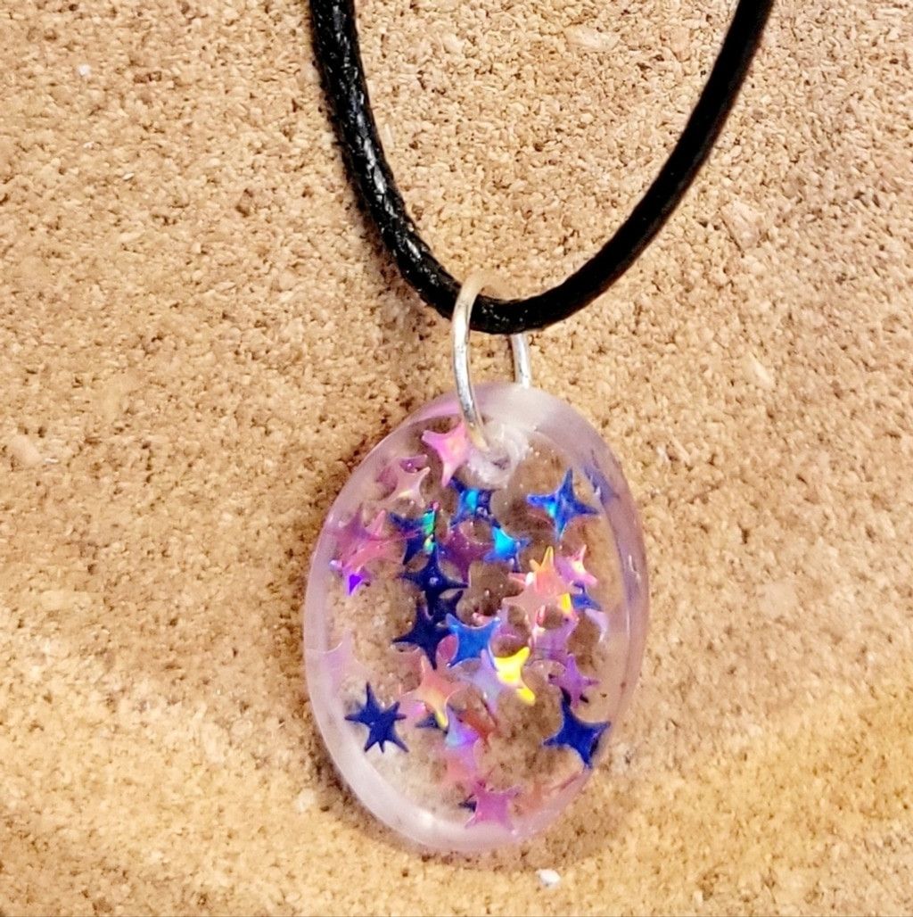 Handmade Starry Resin Oval Pendant Corded Necklace Size ONE SIZE - 1 Thumbnail