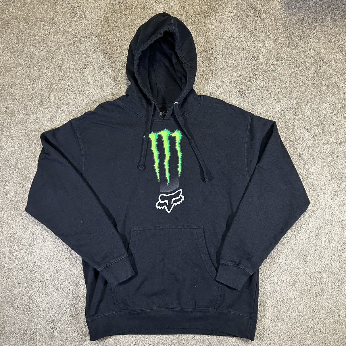 FOX MONSTER Y2K 前面プリント コラボプルオーバーパーカー 黒 L Monster Energy Fox Racing | Grailed