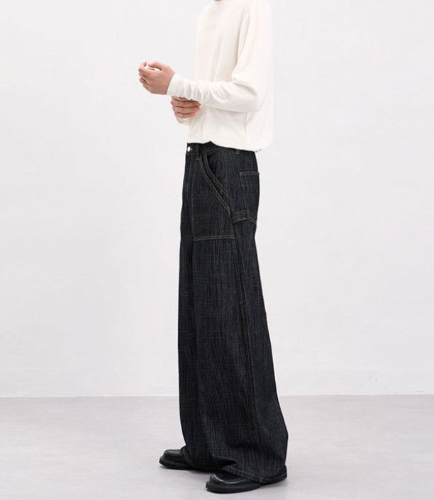 Japanese Brand Men's High-Street Workwear Slub Loose Straight-Leg Jeans Size US 32 / EU 48 - 3 Thumbnail