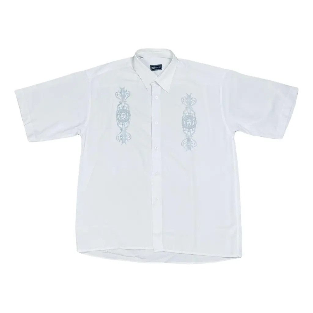 image of Versace Silk Shirt Vintage Big Medusa Logo Size: in White, Men's (Size 2XL)