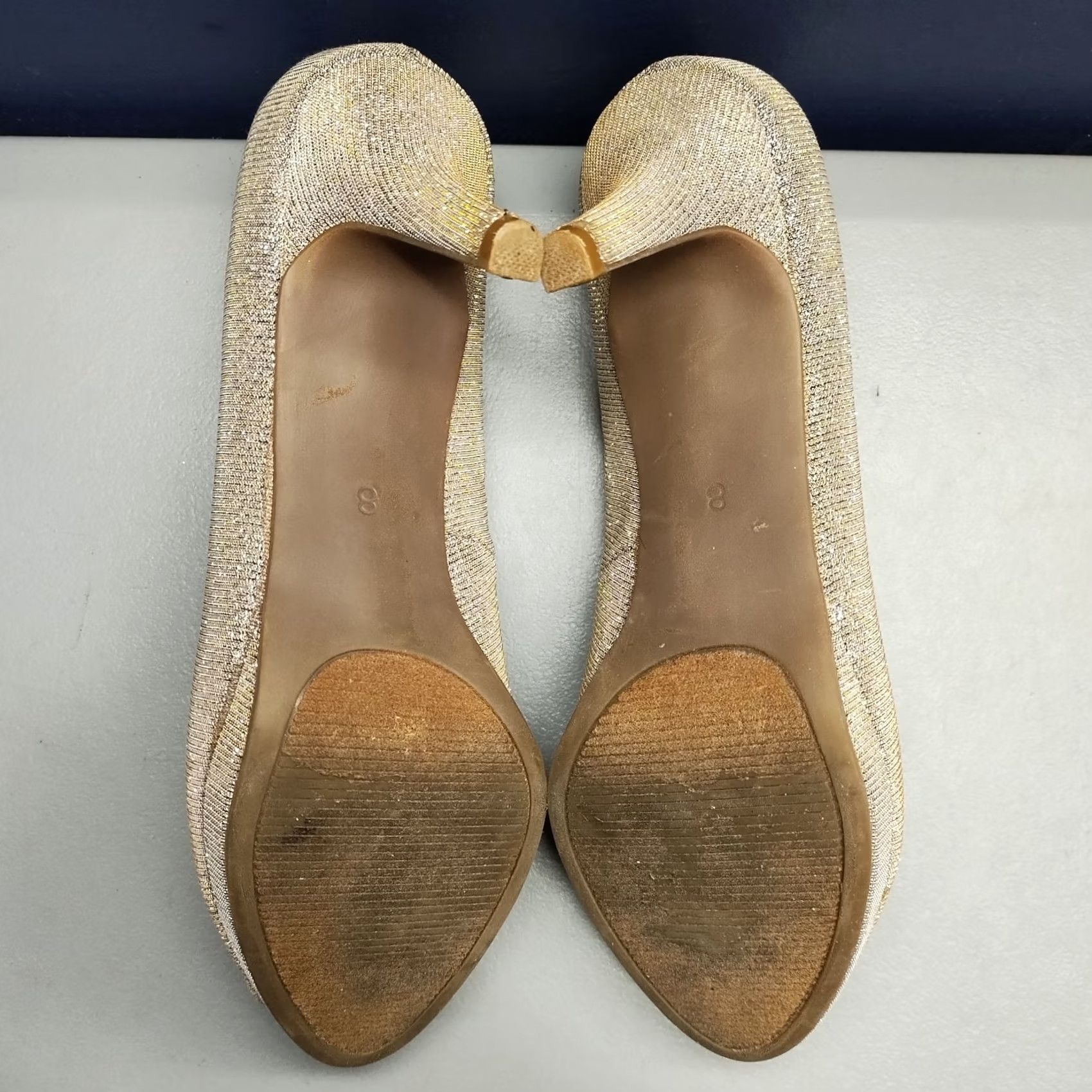Vintage Kelly & Katie Tibalt Heels Womens Size 8 Silver Gold Metallic Glitter Peep Toe Pump Womens 8 Silver Gold Glitter Peep Toe Stiletto Heels Size US 8 / IT 38 - 7 Thumbnail