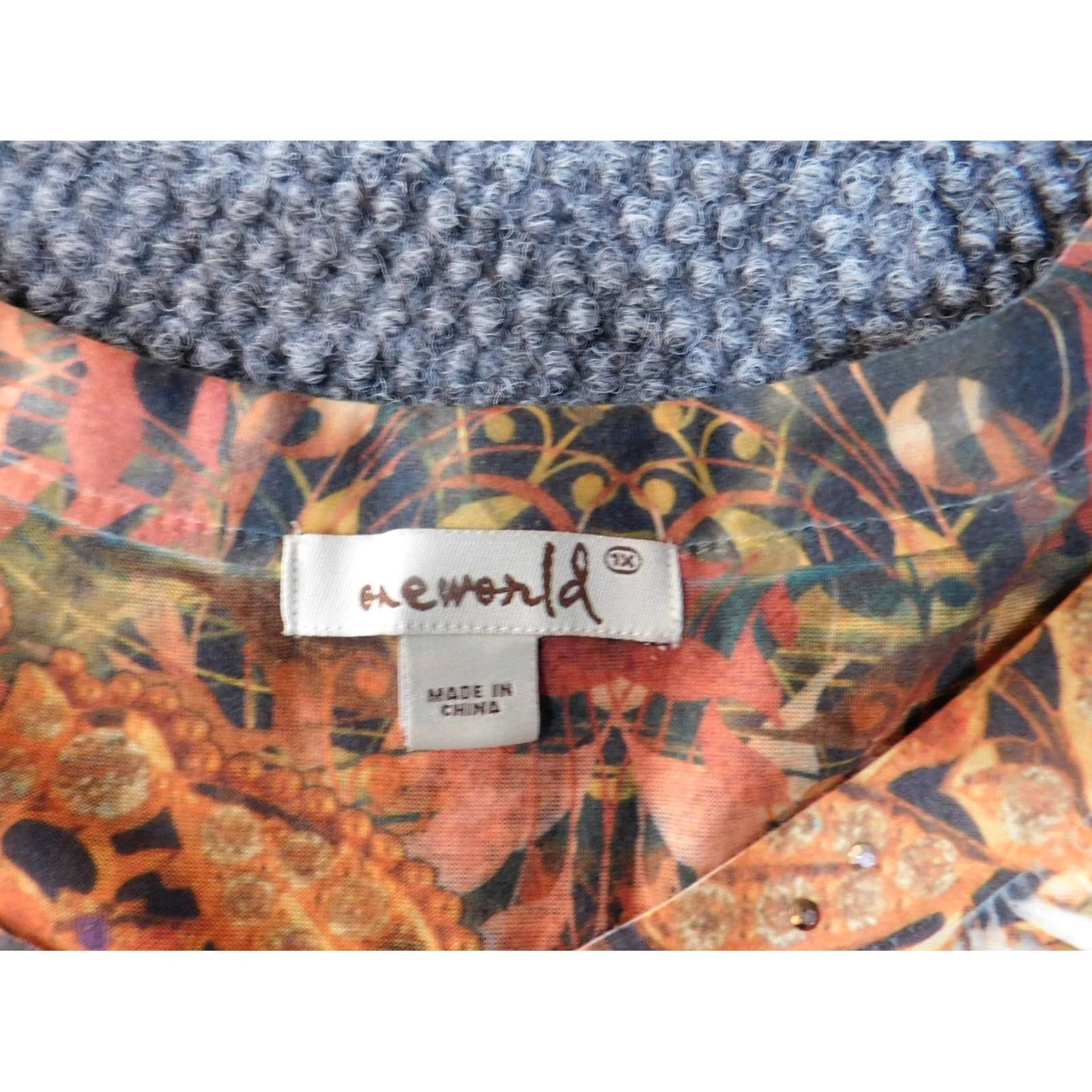 Vintage One World Blouse Sleeveless 1X Orange Geometric Crew Neck Polyester Knit Classic/Basic Womens Plus Size XL / US 12-14 / IT 48-50 - 4 Thumbnail