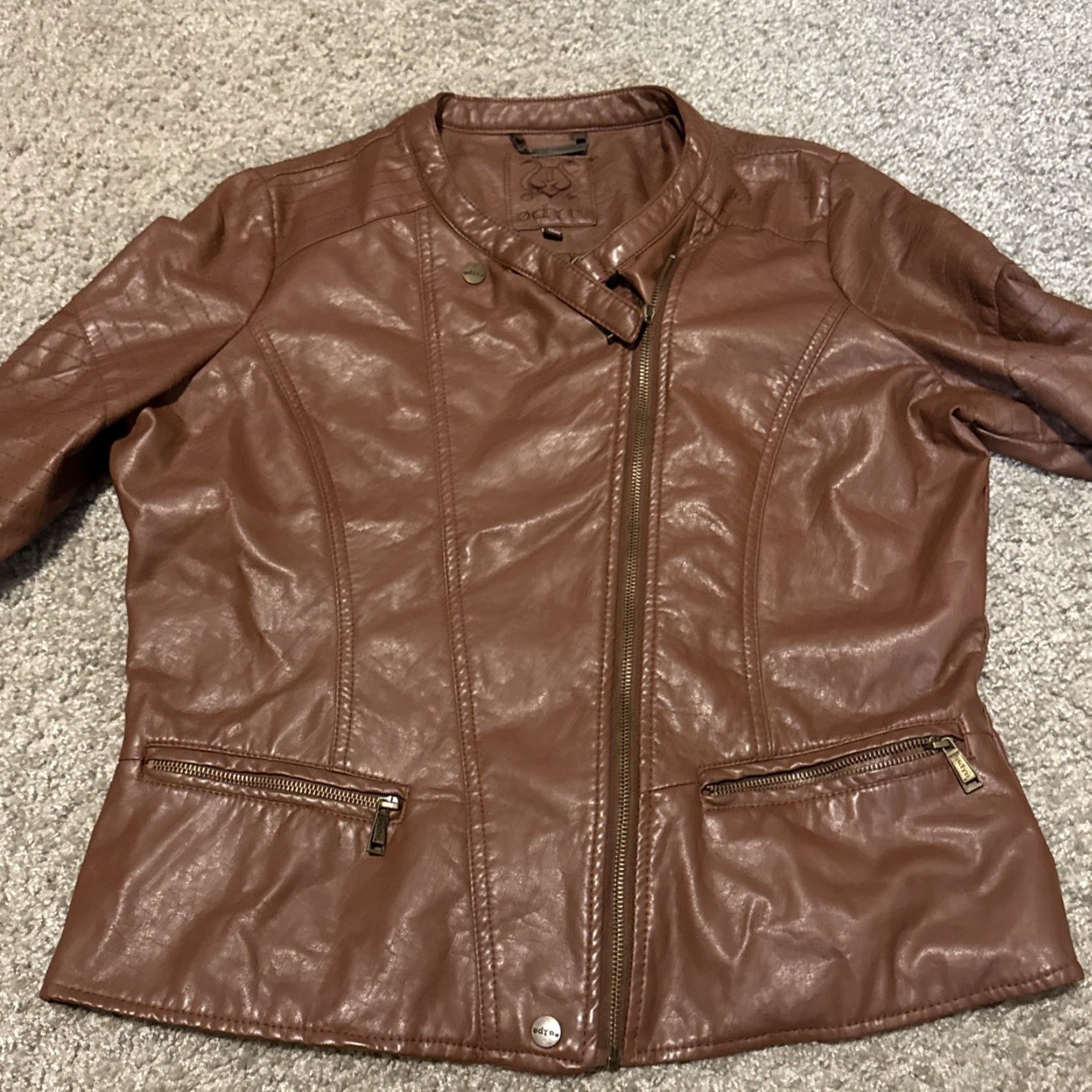 J Brand VINTAGE Odyn Brown Leather Moto Jacket Women Large M Brown Leather Moto Adult Large ODYN Brand Women's Jacket Motorcycle Size M / US 6-8 / IT 42-44 - 5 Thumbnail