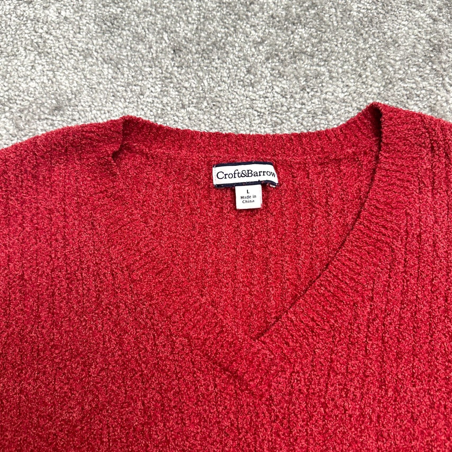 Croft & Barrow Croft & Barrow Pullover Sweater Women Large Red V-Neck Nylon Knit Casual Classic Size L / US 10 / IT 46 - 3 Thumbnail