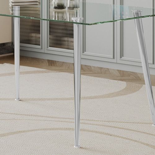 Designer × Homemade 0.32" Thick Tempered Glass Top Dining Table with Silver Stai Size US L / EU 52-54 / 3 - 2 Thumbnail