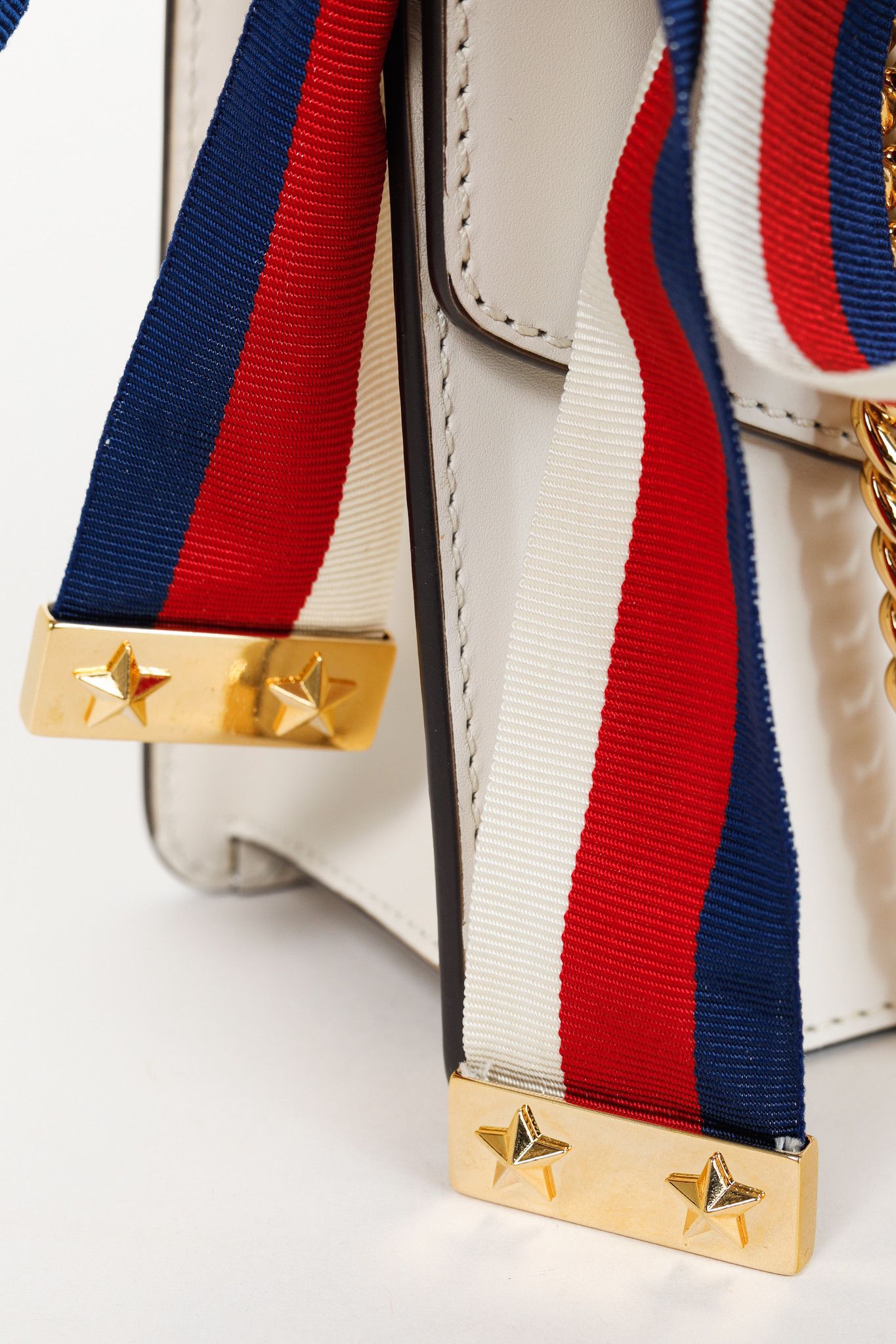 Gucci Gucci Sylvie Mini Chain White Leather Stripe-Web Bag Size ONE SIZE - 9 Thumbnail