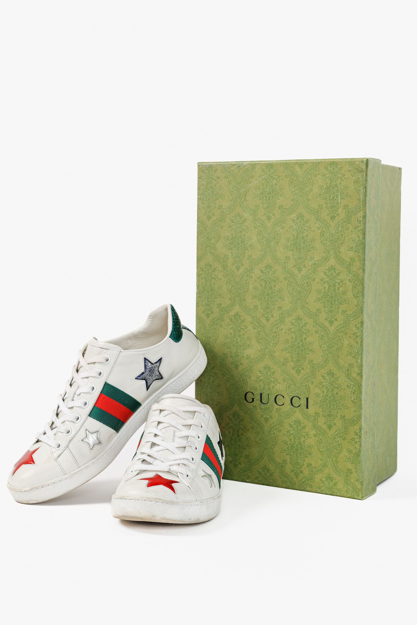 Gucci Gucci Ace Stars White Leather Low-Top Sneakers Size US 8 / IT 38 - 13 Thumbnail
