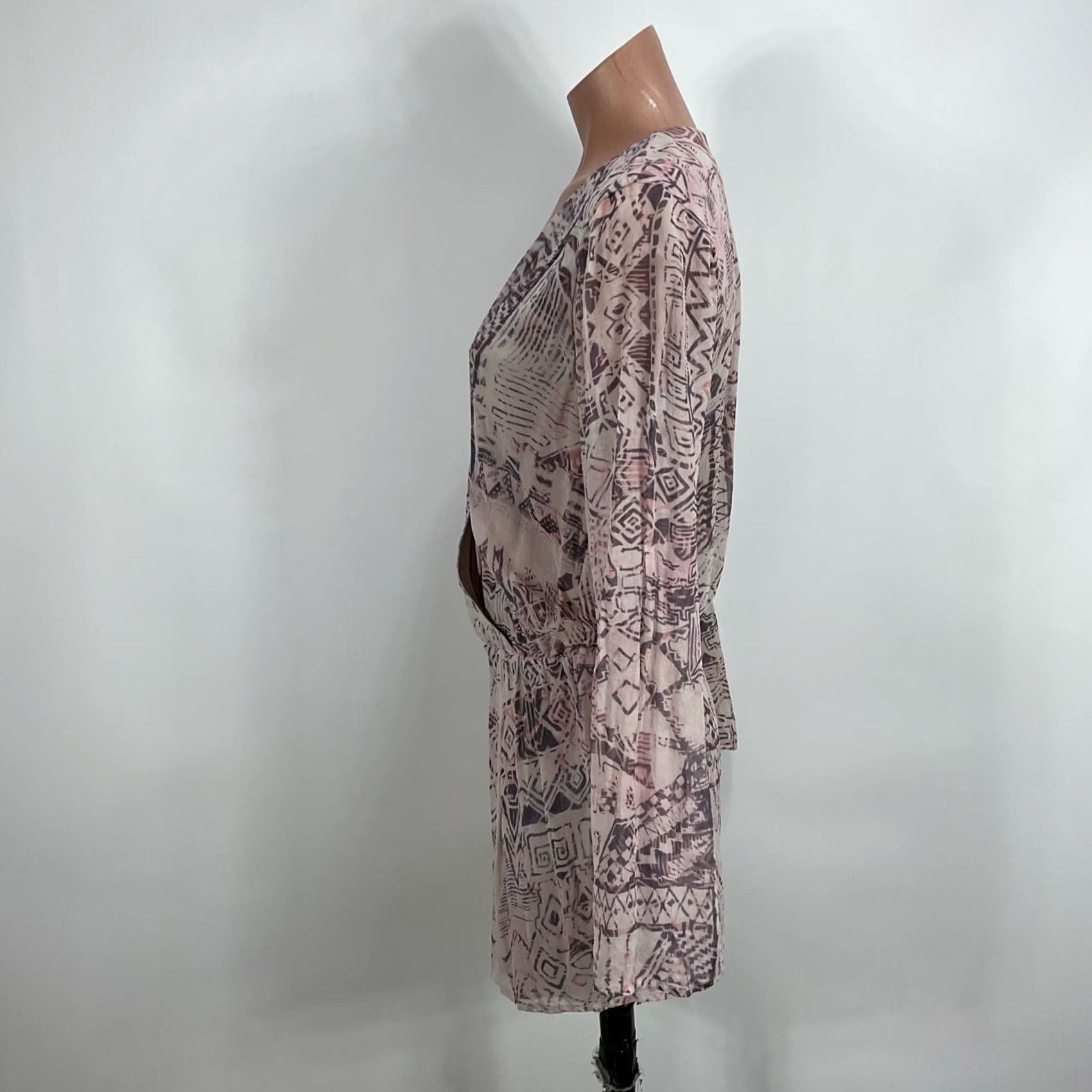 Bell Rory Beca Womens Romper Jumpsuit 0 Pink 100% Silk Geometric V-Neck 3/4 Bell Sleeve One-Piece Size 25" / US 0 / IT 36 - 7 Thumbnail