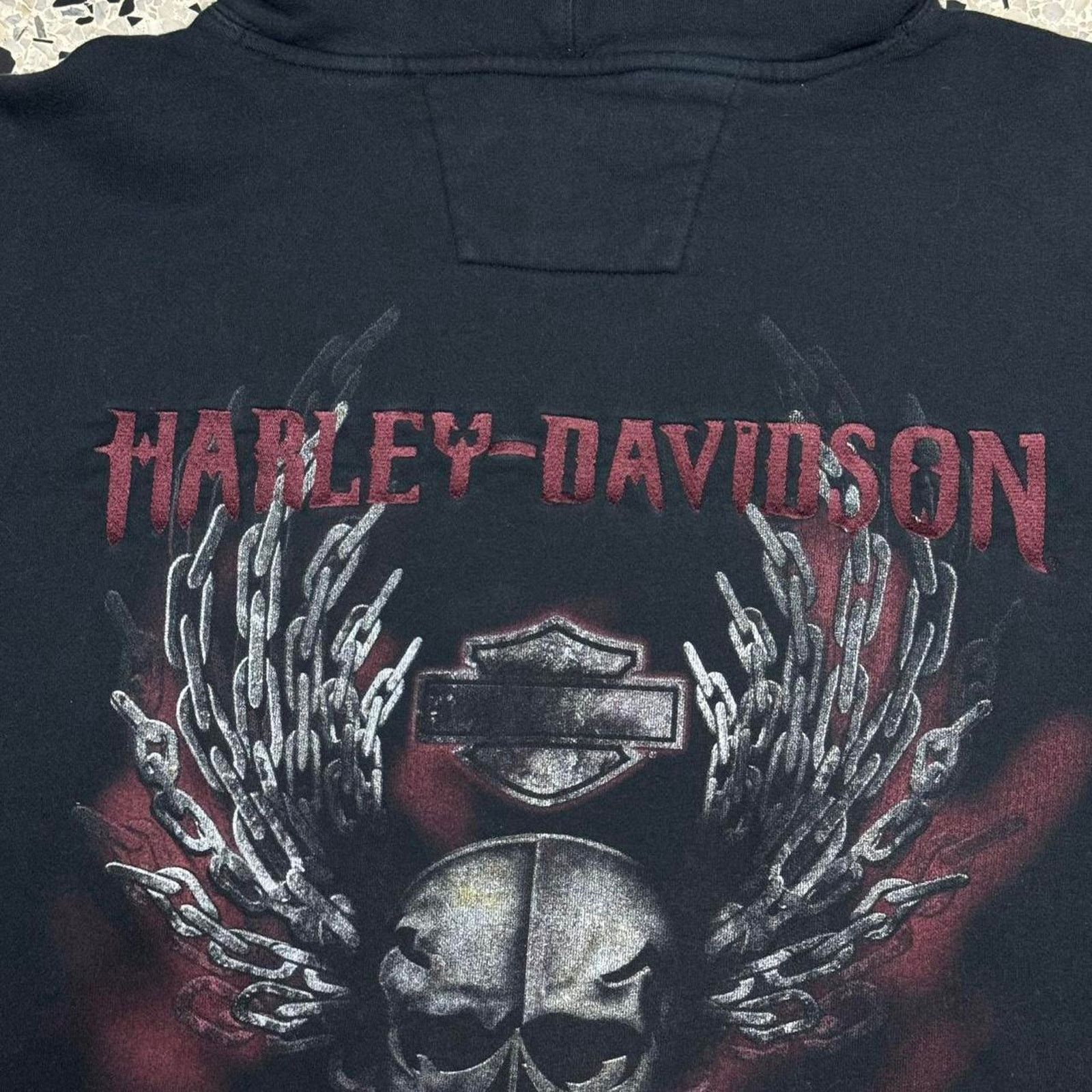 Harley Davidson × Vintage VINTAGE Y2K 2009 HARLEY DAVIDSON CHAIN WINGED SKULL HOODIE: Size US XL / EU 56 / 4 - 3 Thumbnail