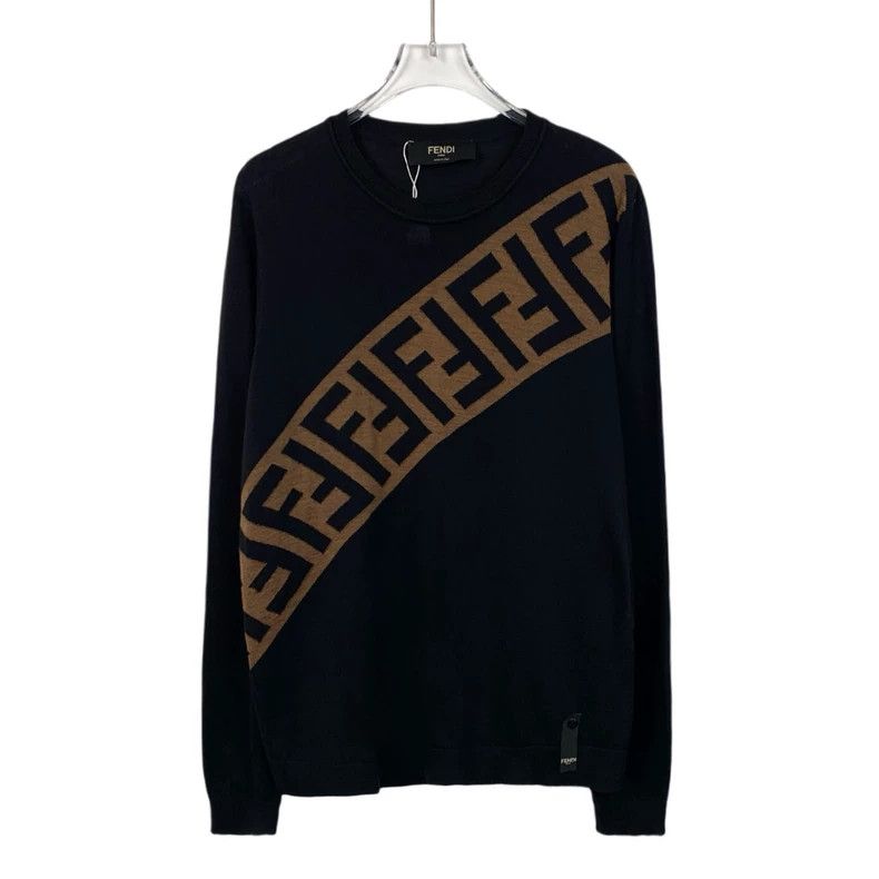 Fendi FENDI Black wool long-sleeve knitted sweater with logo let Size US S / EU 44-46 / 1 - 1 Thumbnail