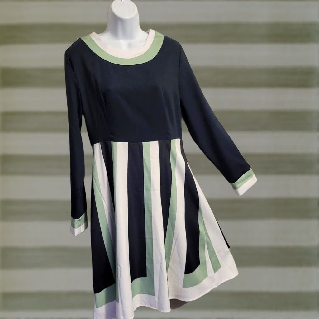Etro Unbranded Striped Sleeved Round Neck Knee Length Sheath Dress L Women's Retro Beatnik Skater Size L / US 10 / IT 46 - 1 Thumbnail