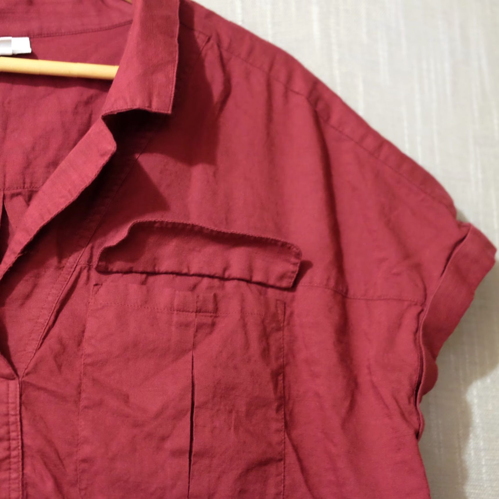 J. Jill J Jill Blouse Shirt Dark Red 2X Women's 100% Cotton Lightweight Dolman Sleeve Pullover Short Sleeve Pockets Size XXL / US 16-18 / IT 52-54 - 5 Thumbnail