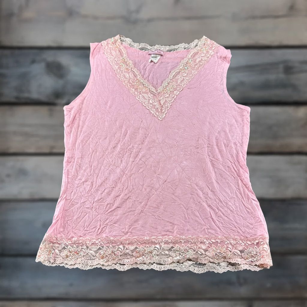 Pinko VINTAGE Vol 1 Tank Top Womens XL Pink Sleeveless V Neck Floral Lace 90s Summer Size XL / US 12-14 / IT 48-50 - 1 Thumbnail