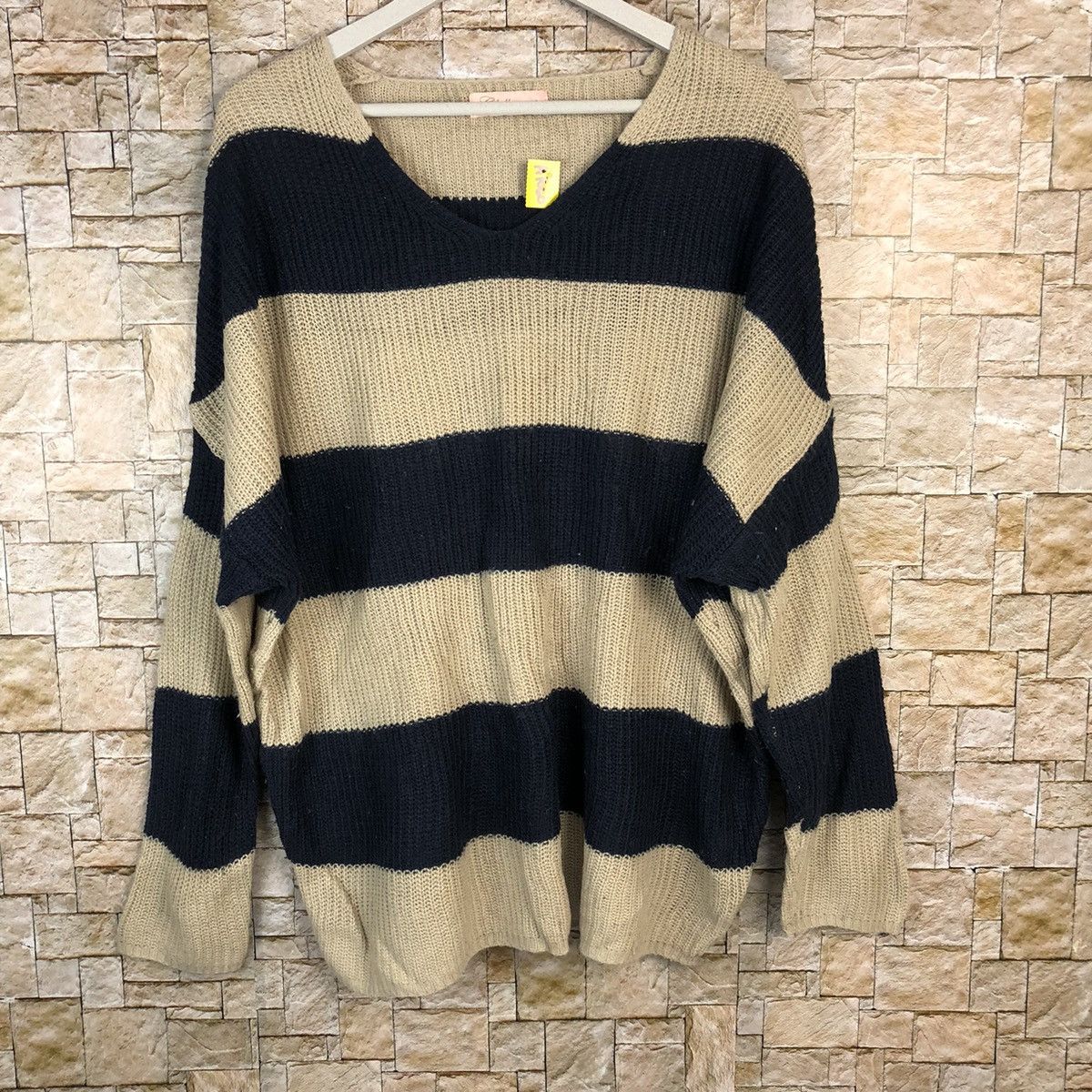 Homespun Knitwear × Japanese Brand × OVER THE STRiPES Thille Anap Brown Stripe Knitwear #A1060 Size US L / EU 52-54 / 3 - 3 Thumbnail