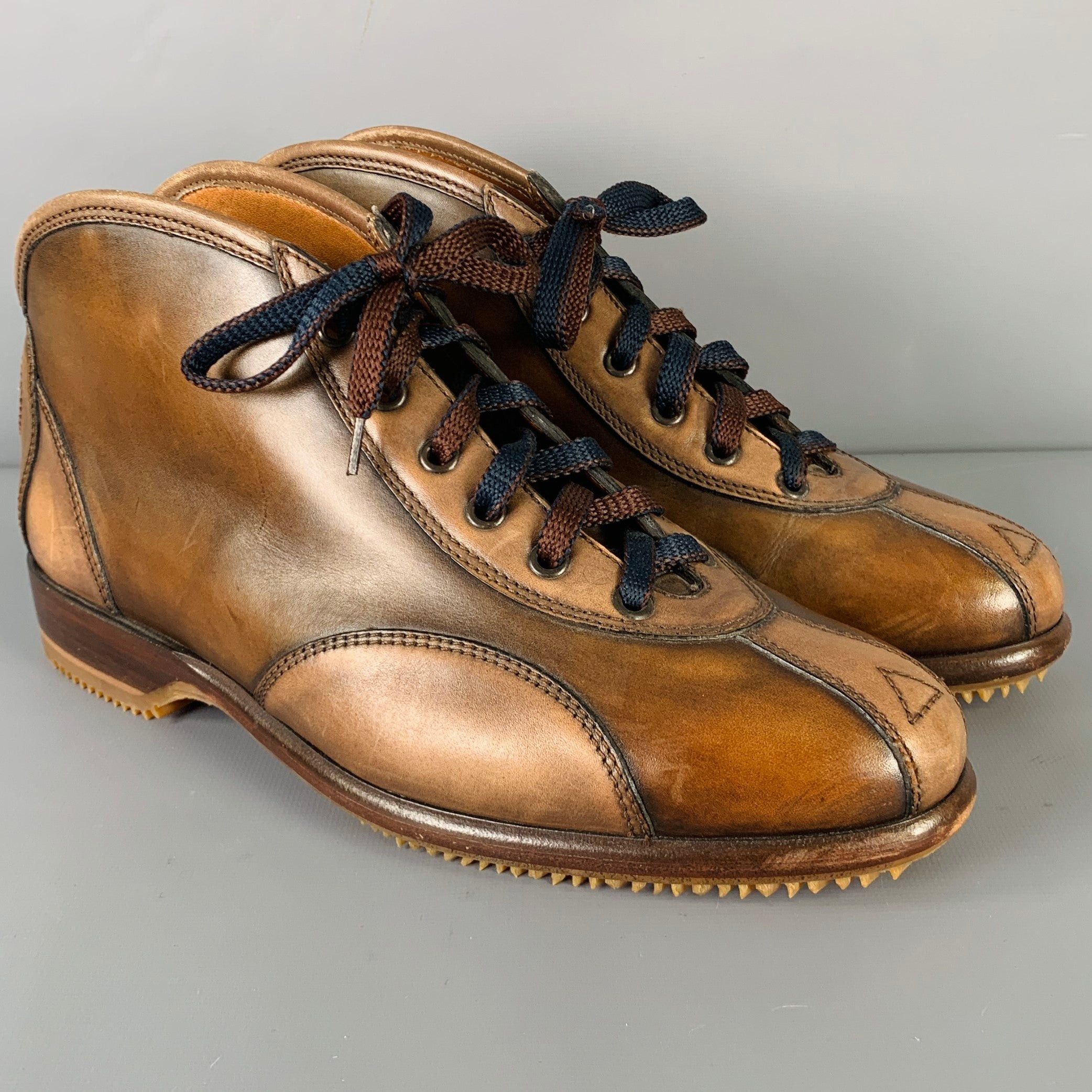 image of Brown Burnished Leather Bowling Laceup Shoes, Men's (Size 8)