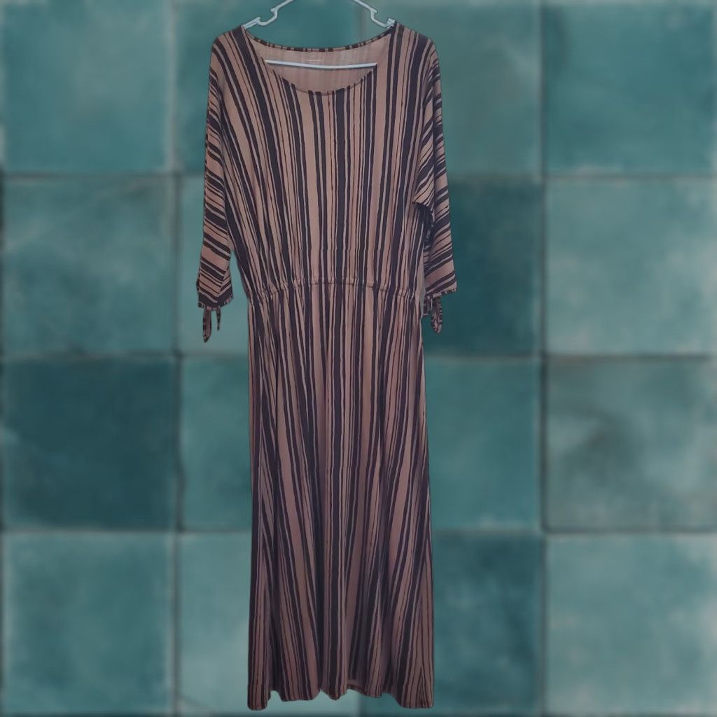 Vintage Garnet Hill Midi Dress Women M Brown Striped Organic Cotton Knit Jersey Stretch Size M / US 6-8 / IT 42-44 - 1 Thumbnail