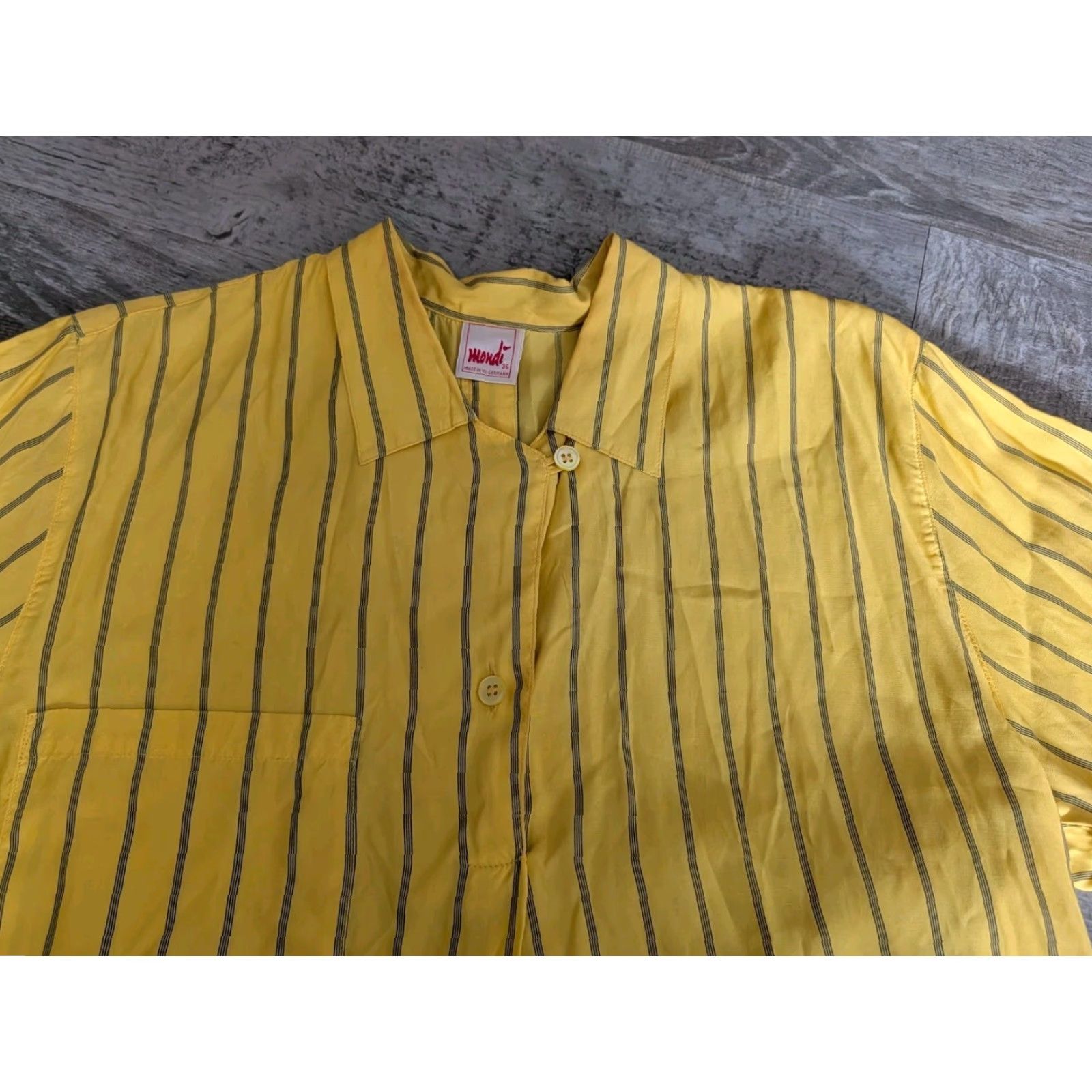Vintage VINTAGE Mondi Shirt Women's Size 36 Yellow Striped Pullover Loop Collar Button Back 1990s Cocktail Size XS / US 0-2 / IT 36-38 - 2 Thumbnail