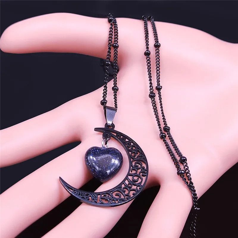Jewelry Moon Heart Pendant Charms Necklace Emblem Talisman Size ONE SIZE - 3 Thumbnail
