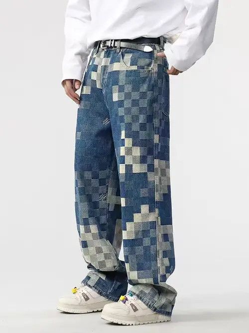 VIBE Vintage Street Hip Hop Mosaic Loose Casual Jeans Size US 34 / EU 50 - 4 Thumbnail