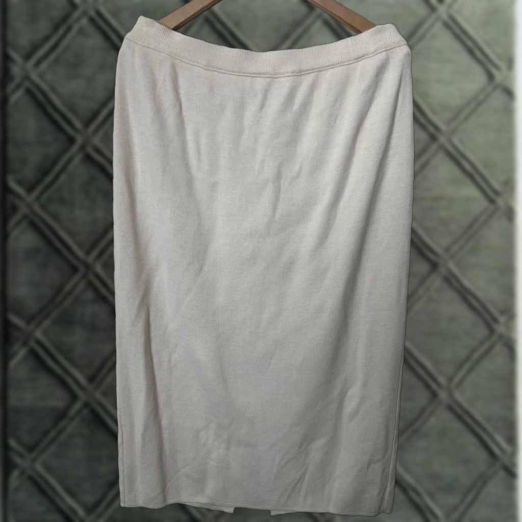 VINTAGE Rodier Kasha de Rodier Wool Blend Cream Long Knit Skirt w slit Size 48 80s 90s Women's Skirt Regular Ivory Knit Straight & Pencil